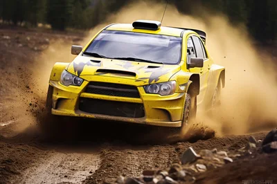 Yellow Rally Car Drifting On Dirt Track