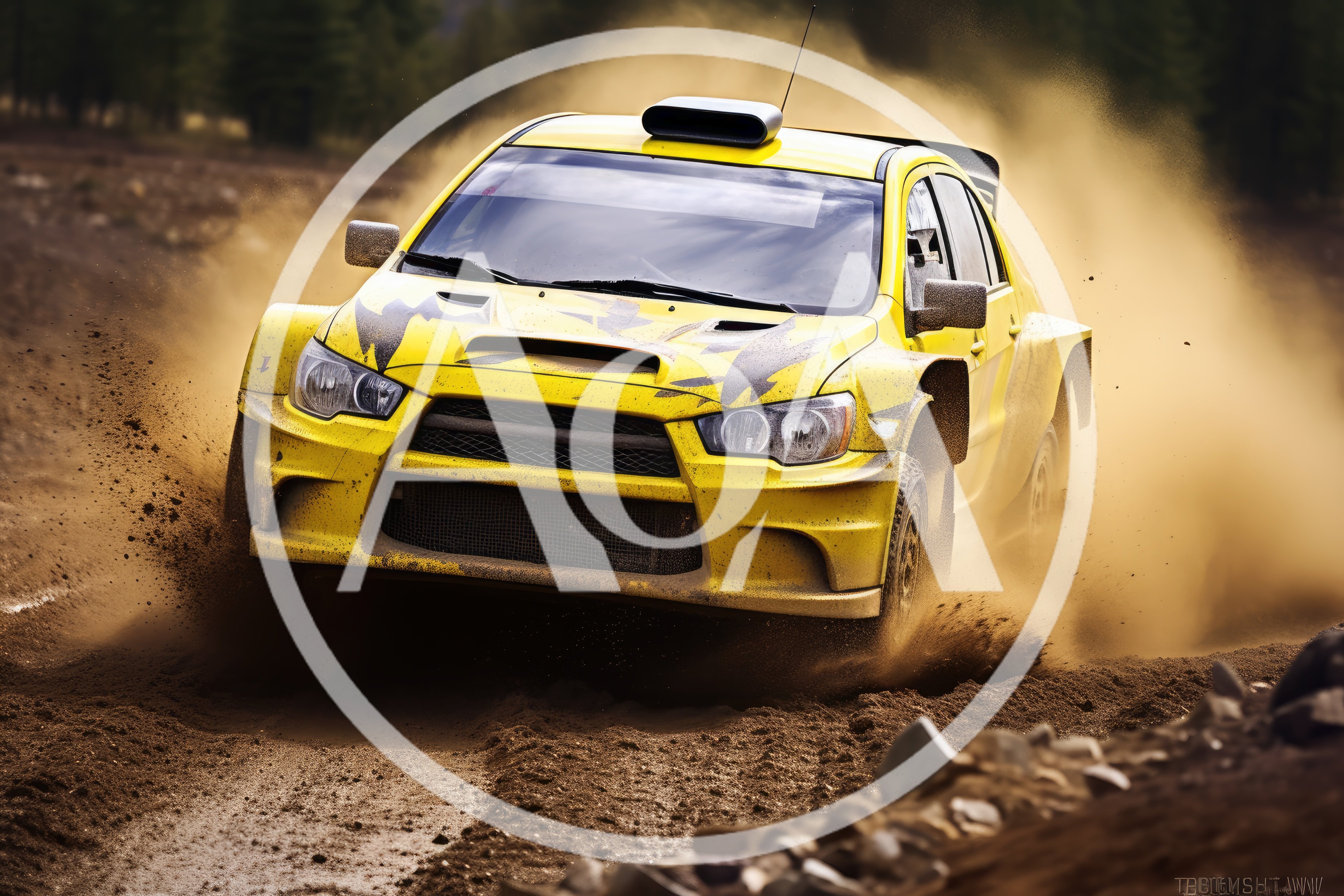 Yellow Rally Car Drifting On Dirt Track