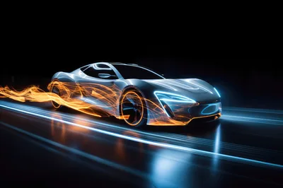 Futuristic Sports Car Speeding With Glowing Energy Trails