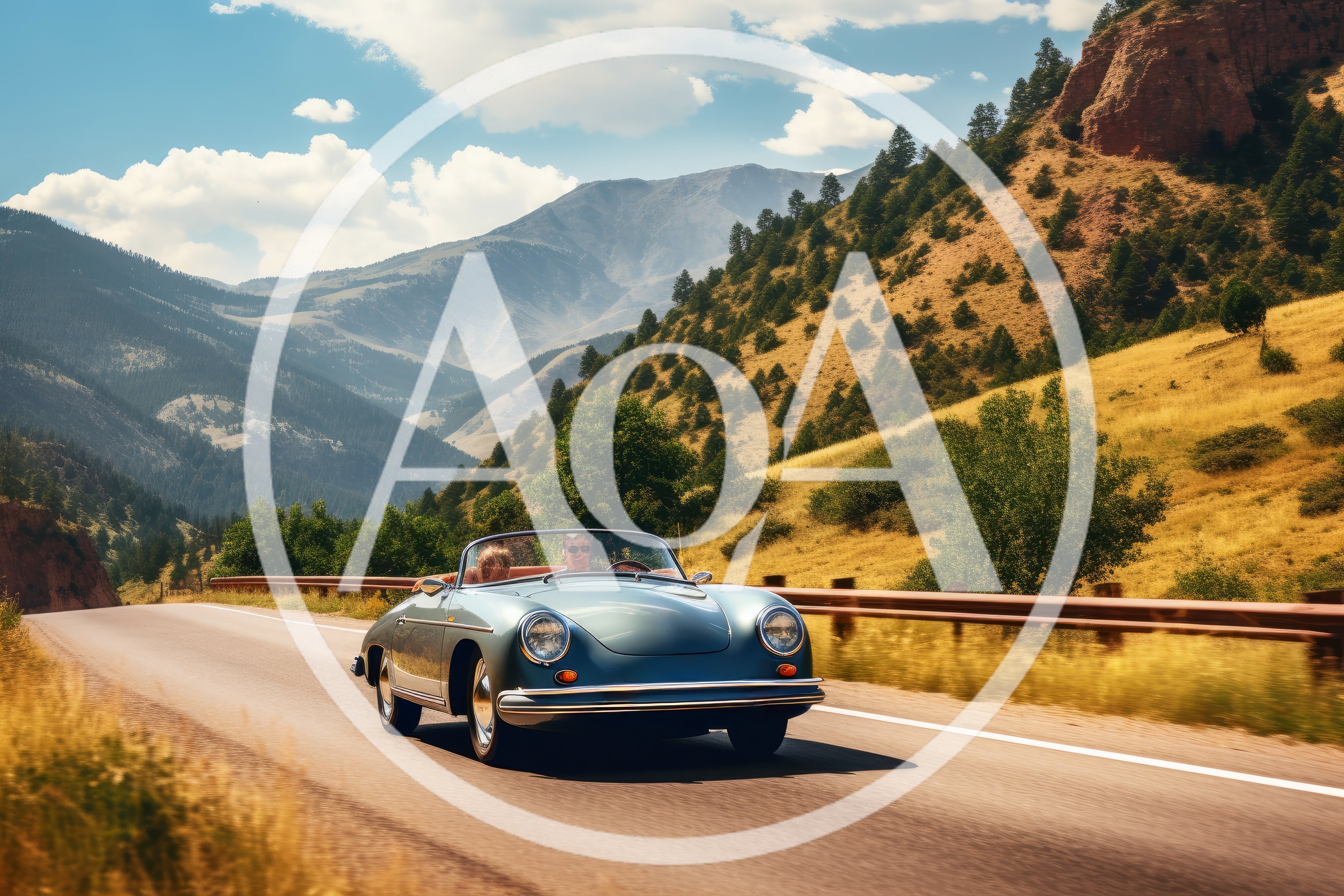 Vintage Convertible Driving Along A Scenic Mountain Road