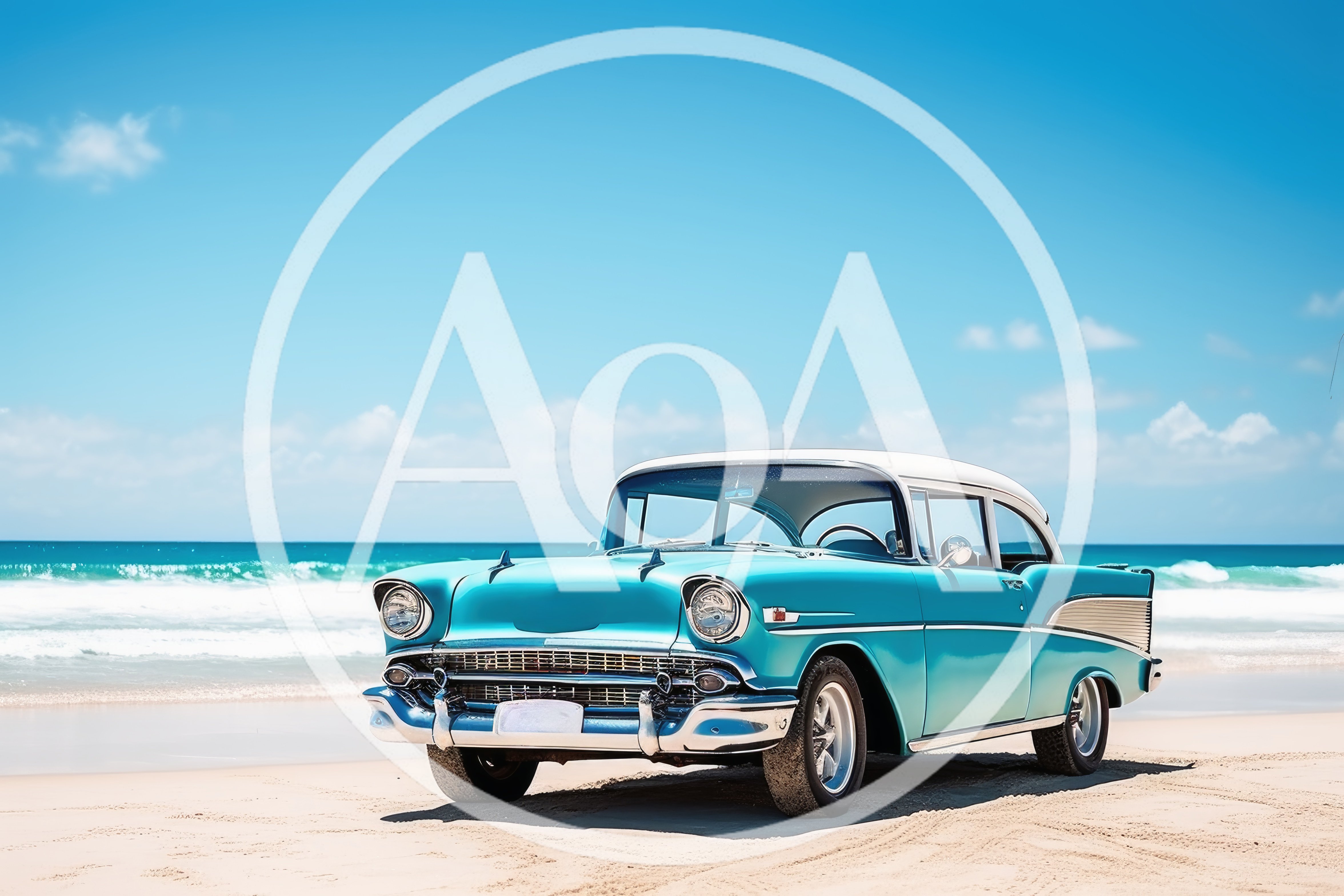 Classic Turquoise Chevrolet Bel Air On Sandy Beach