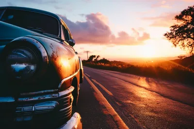 Vintage Classic Car Parked On A Scenic Roadside
