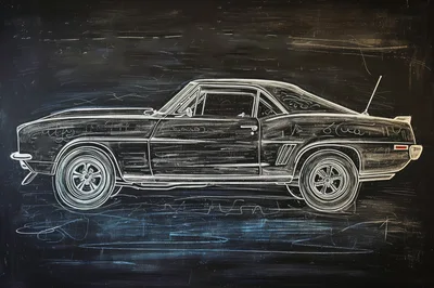 Chalk Drawing Of A Classic Muscle Car