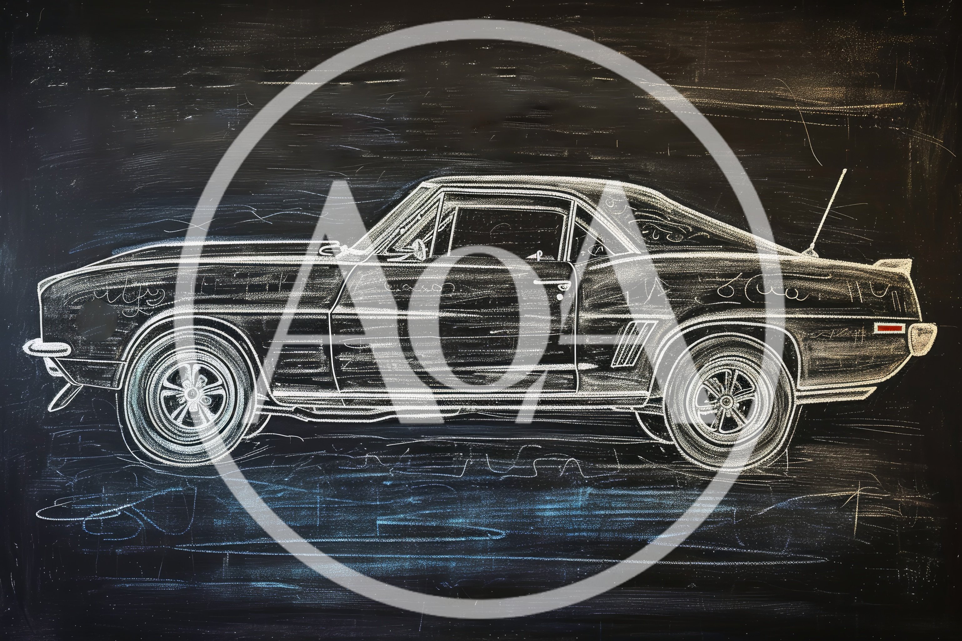 Chalk Drawing Of A Classic Muscle Car