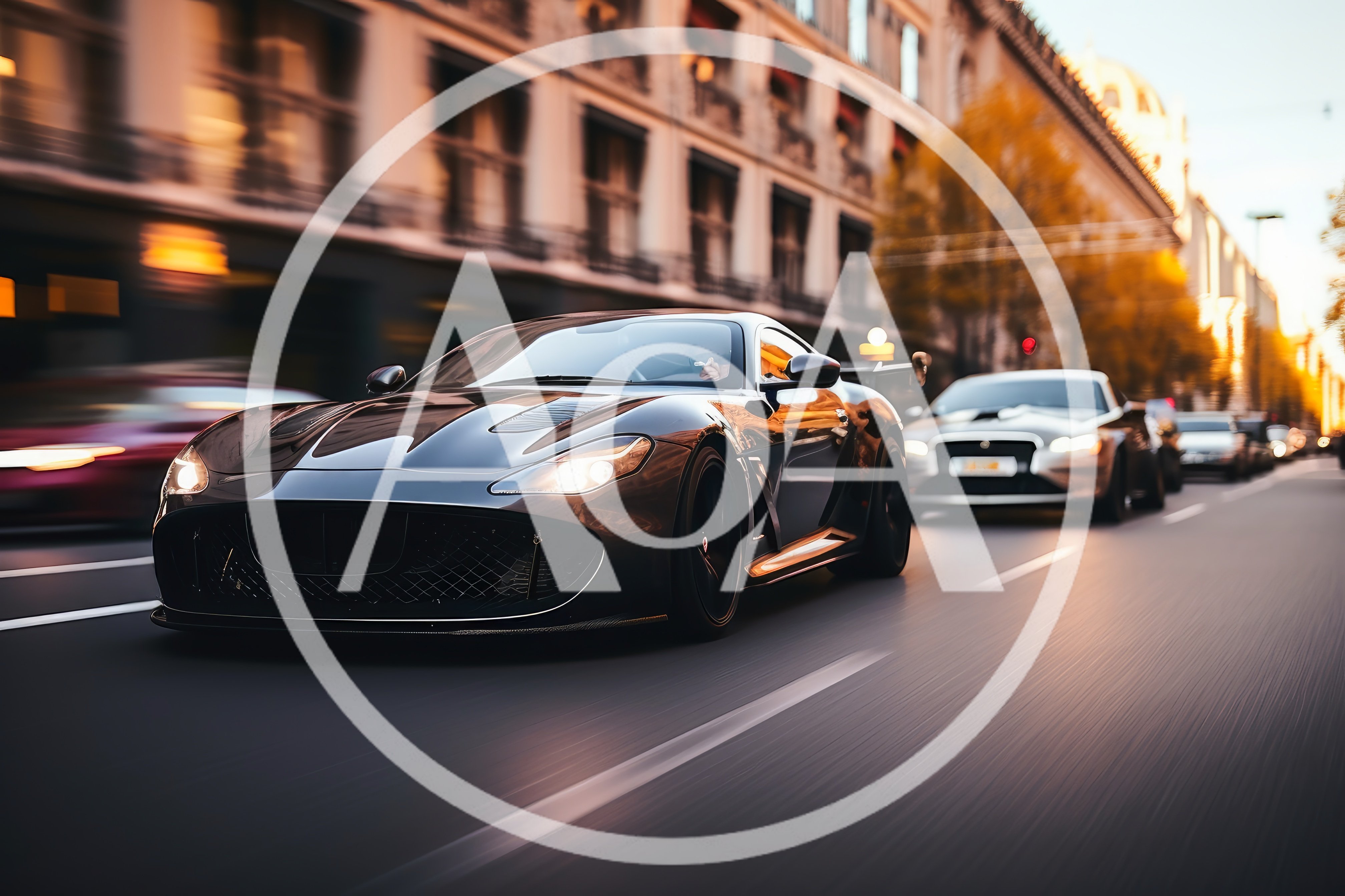 Black Sports Car Driving Fast Through City Street