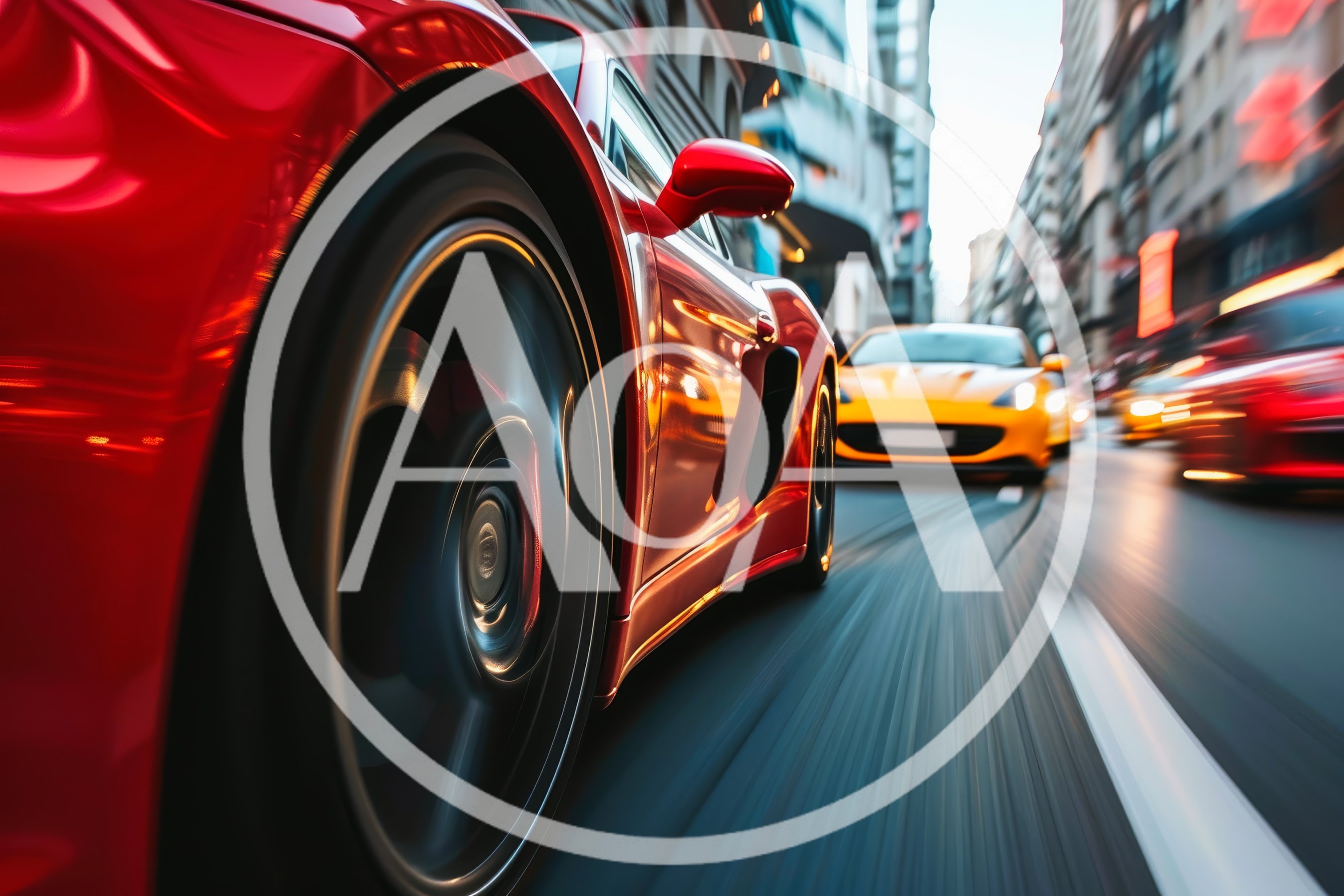 Red Sports Car Racing Through City Streets