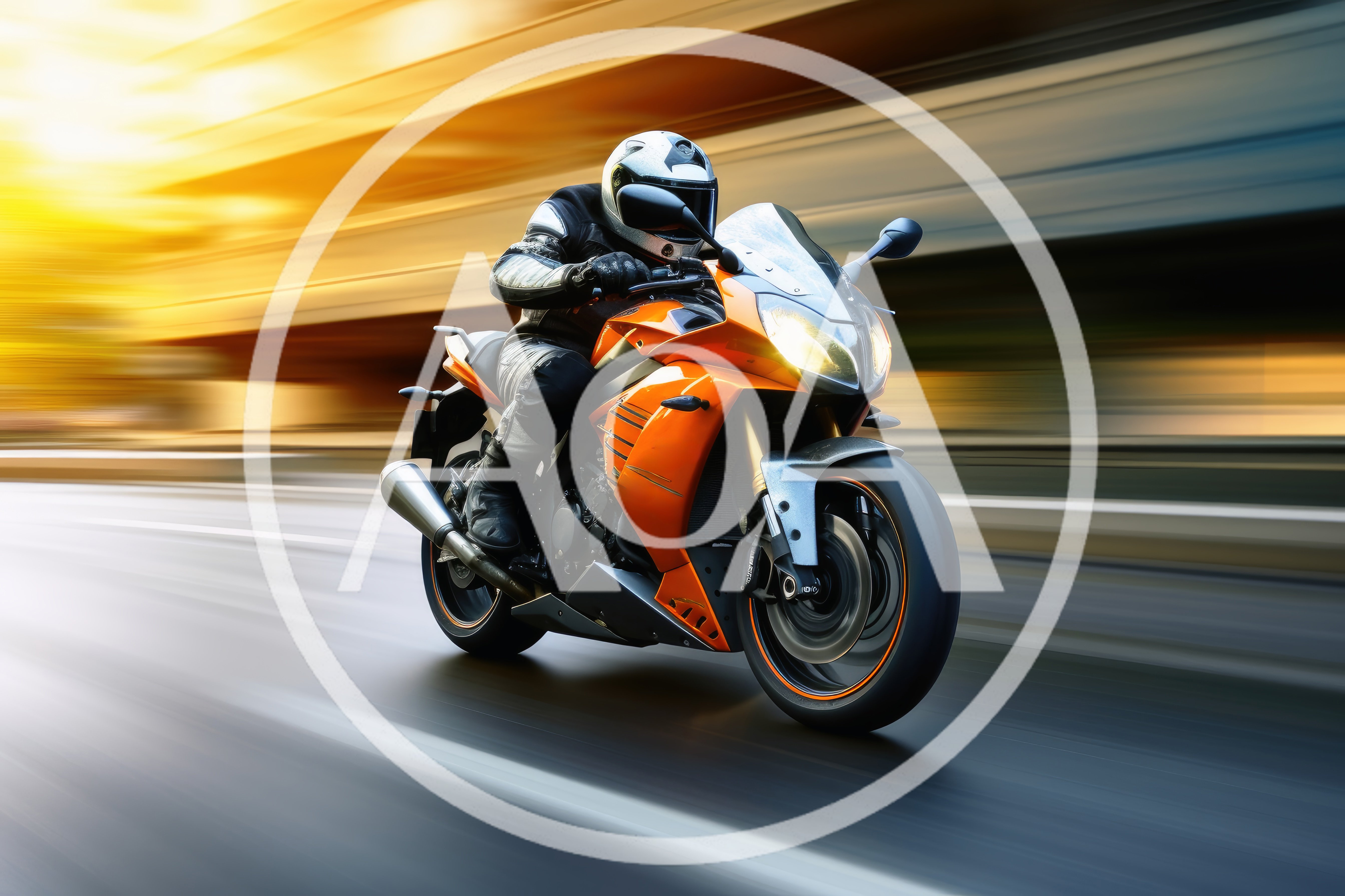 Orange Sportbike Riding Fast On City Highway