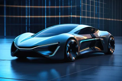 Futuristic Concept Sports Car In Modern Architectural Setting