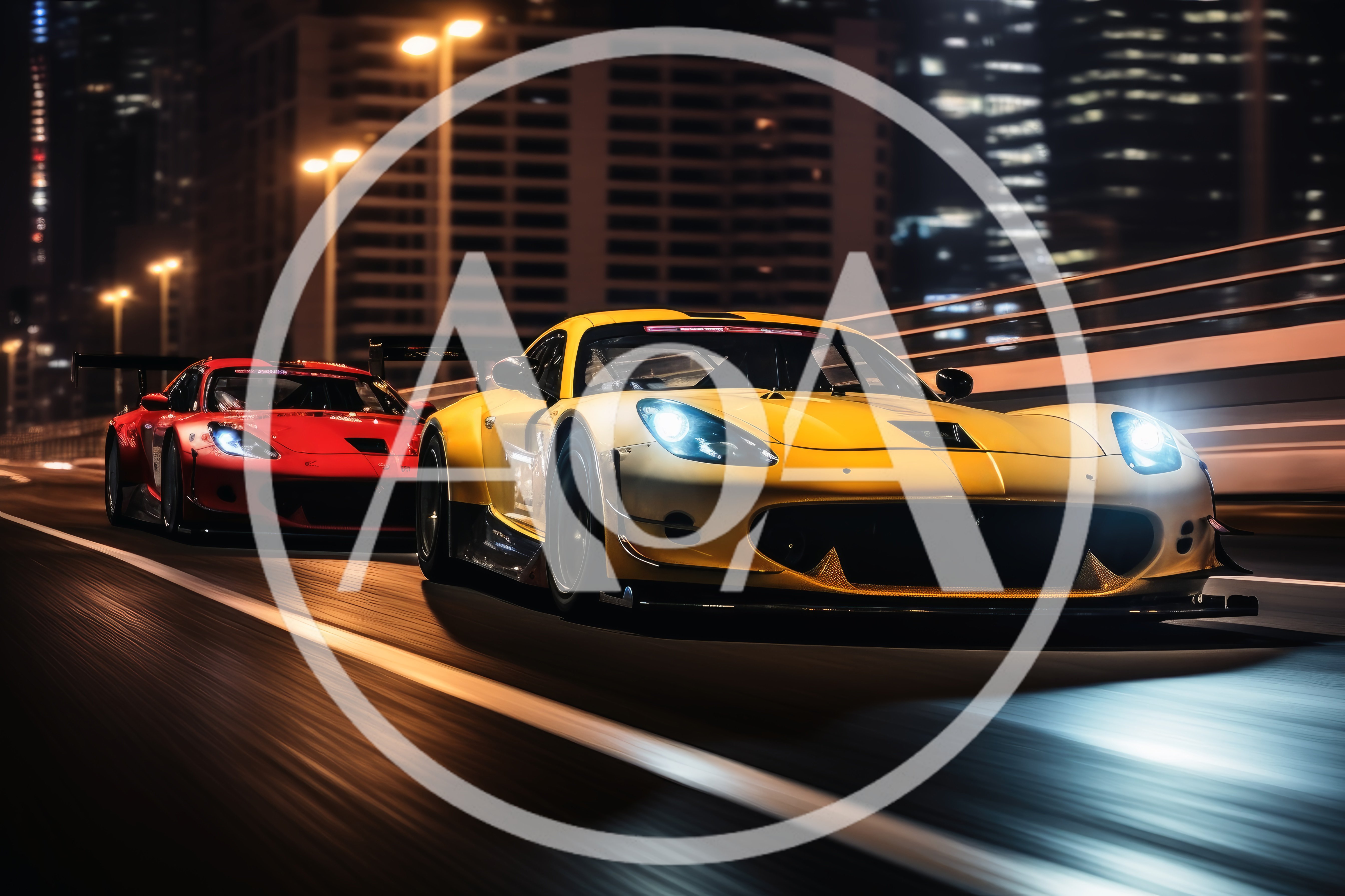 Yellow And Red Sports Cars Racing At Night