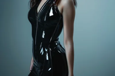 Woman Wearing Shiny Black Latex Bodysuit