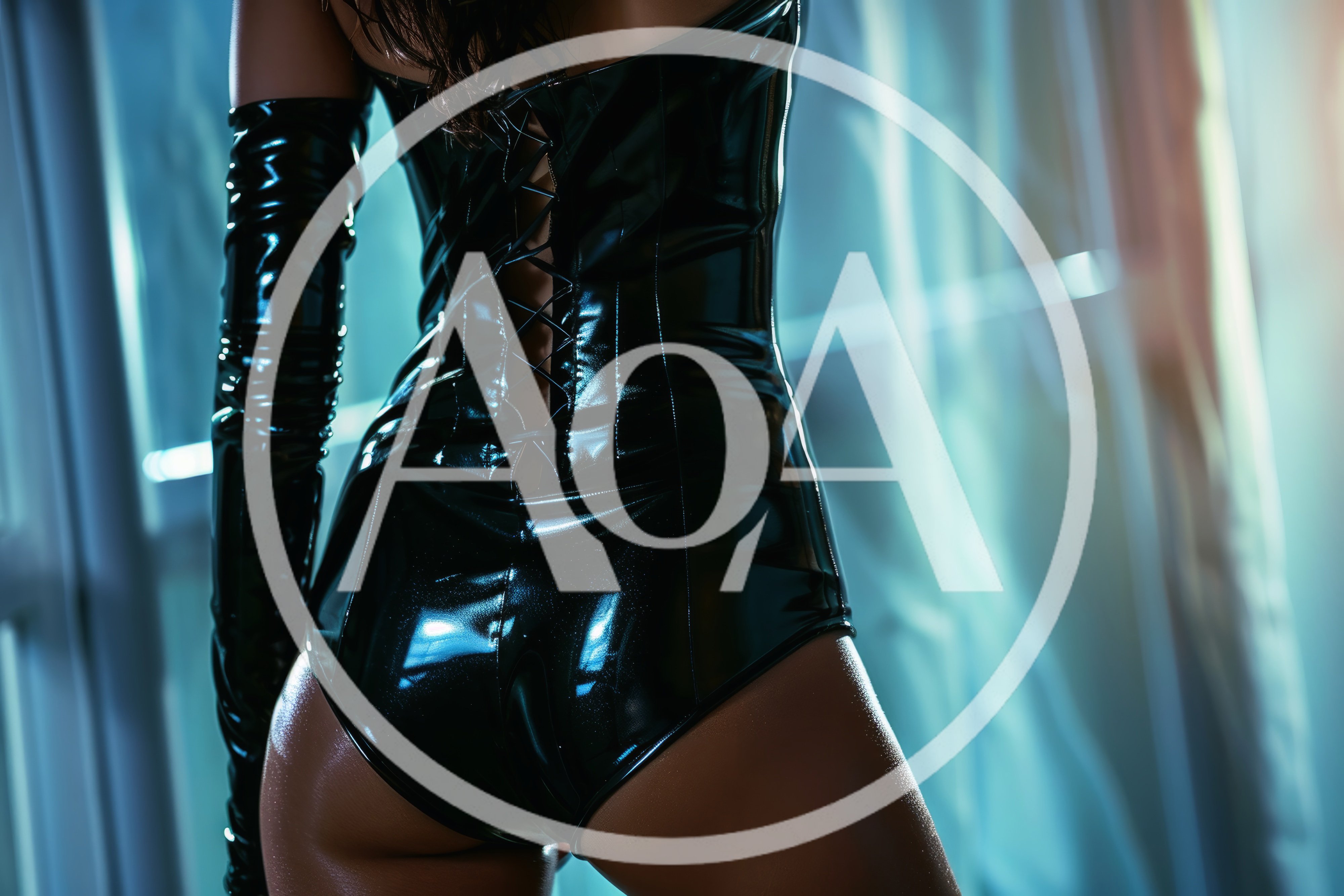 Woman Wearing Black Latex Bodysuit and Gloves