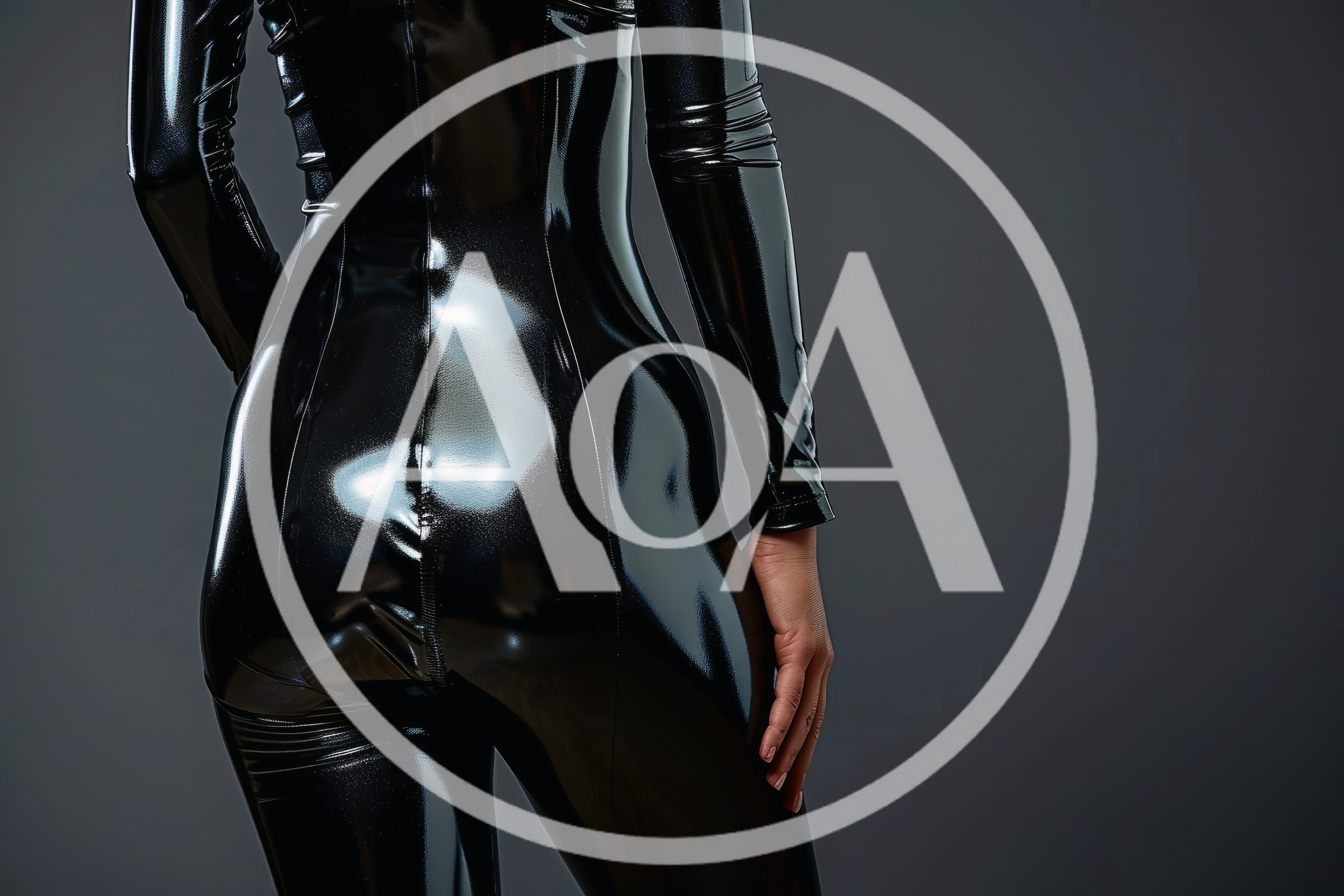 Woman Wearing Shiny Black Latex Bodysuit
