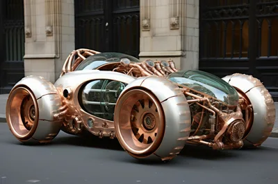 Steampunk Concept Car Parked On City Street