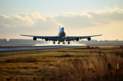 Large Commercial Airplane Landing On Airport Runway