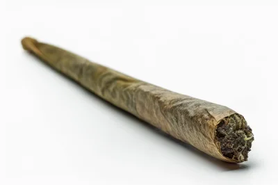 Hand Rolled Cannabis Blunt On White Background