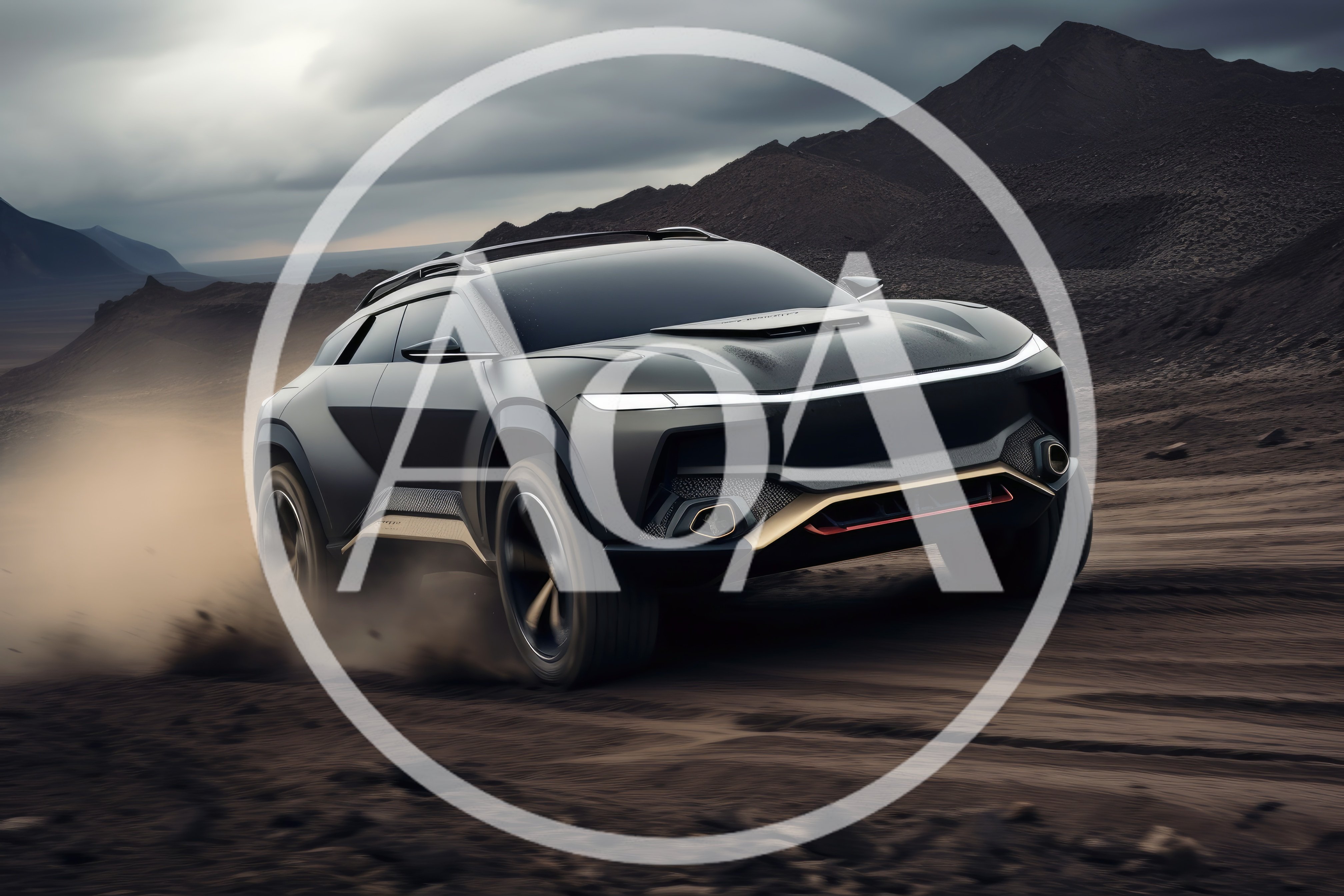 Futuristic Concept SUV Driving Through Desert Landscape