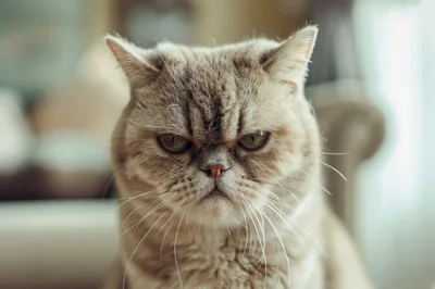 Portrait Of A Grumpy Exotic Shorthair Cat
