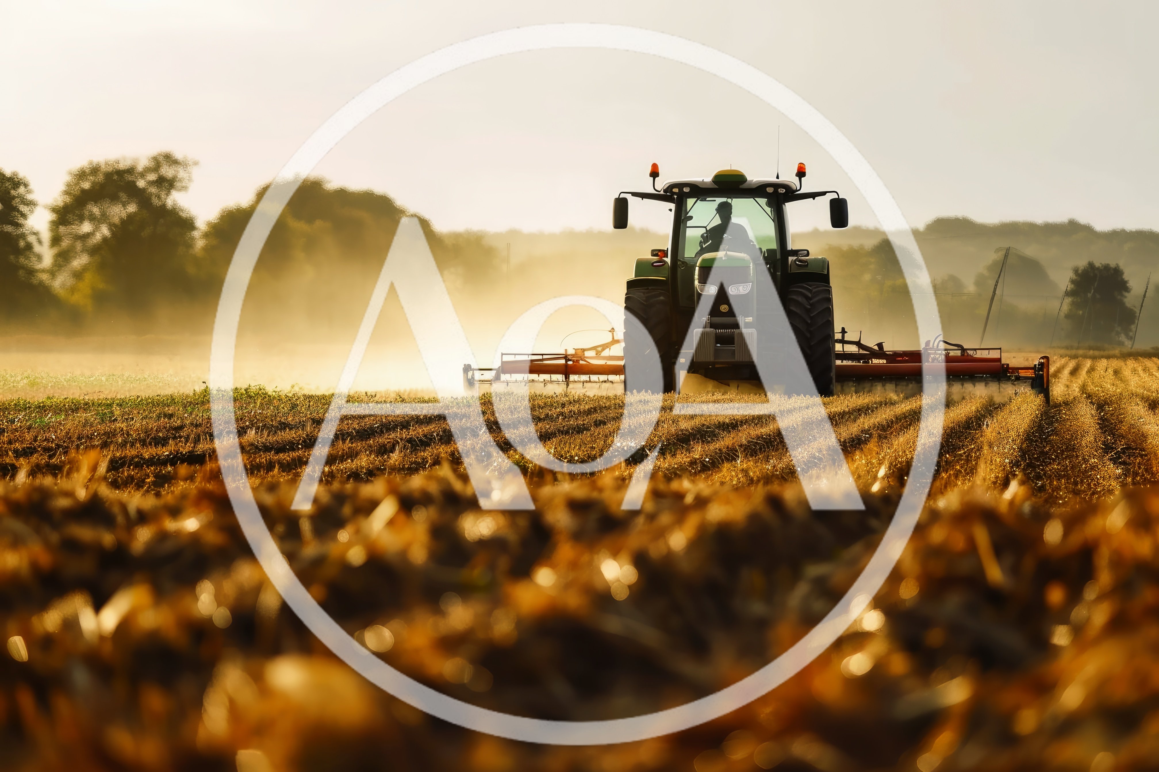 Green Tractor Harvesting Field During Golden Hour