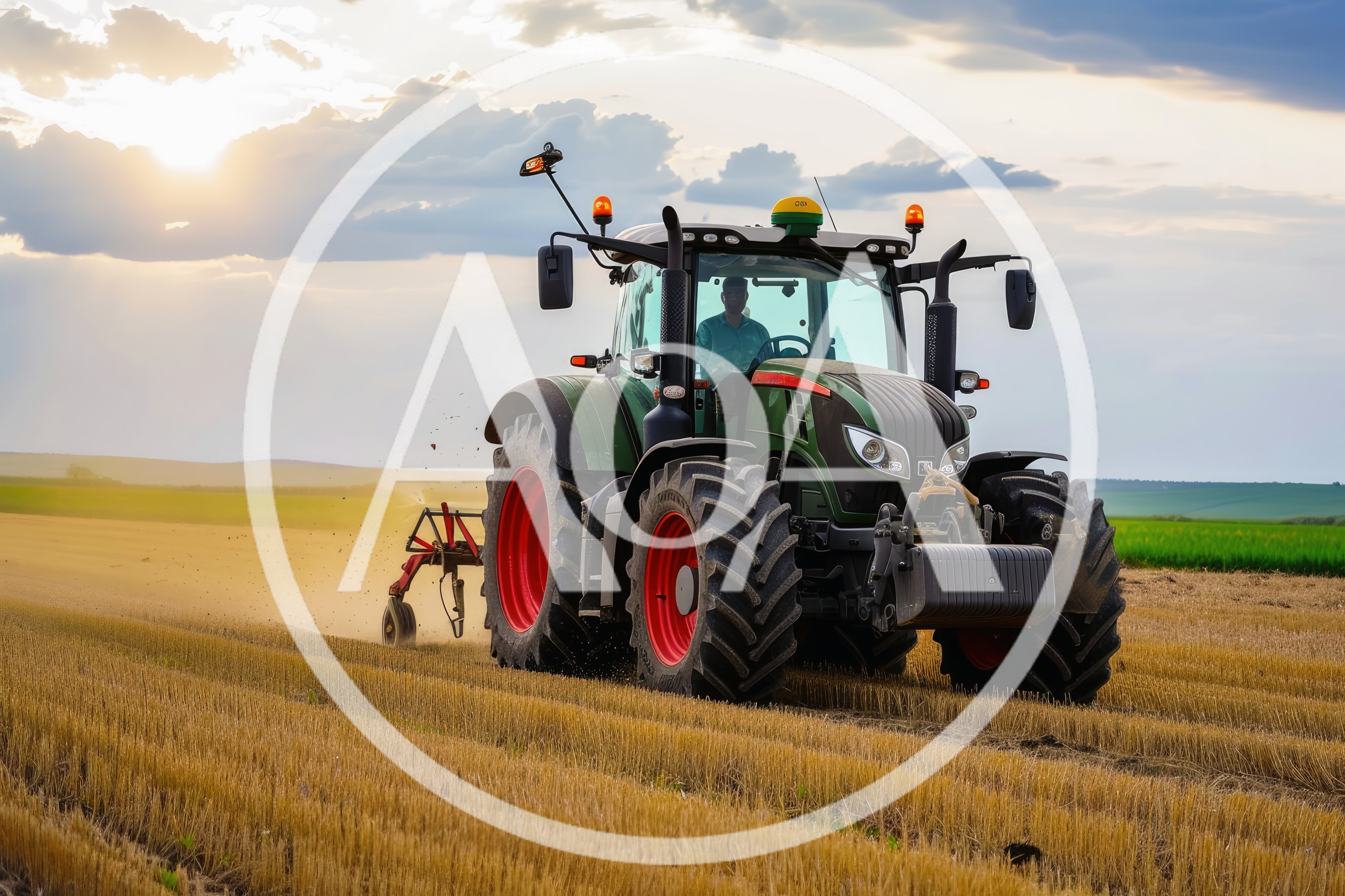 Green Tractor Cultivating Field During Golden Hour