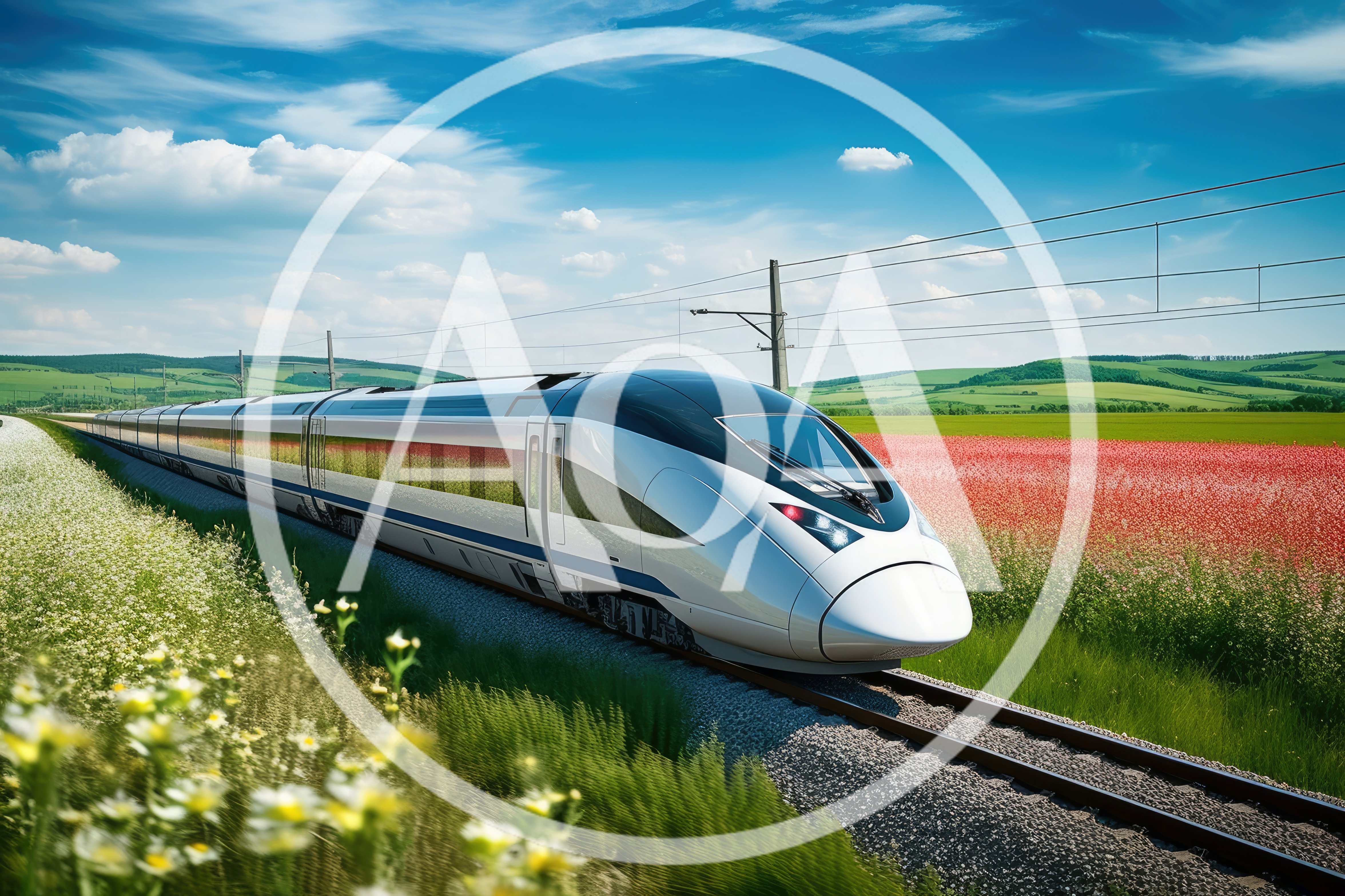 Modern High Speed Train Traveling Through Rural Landscape