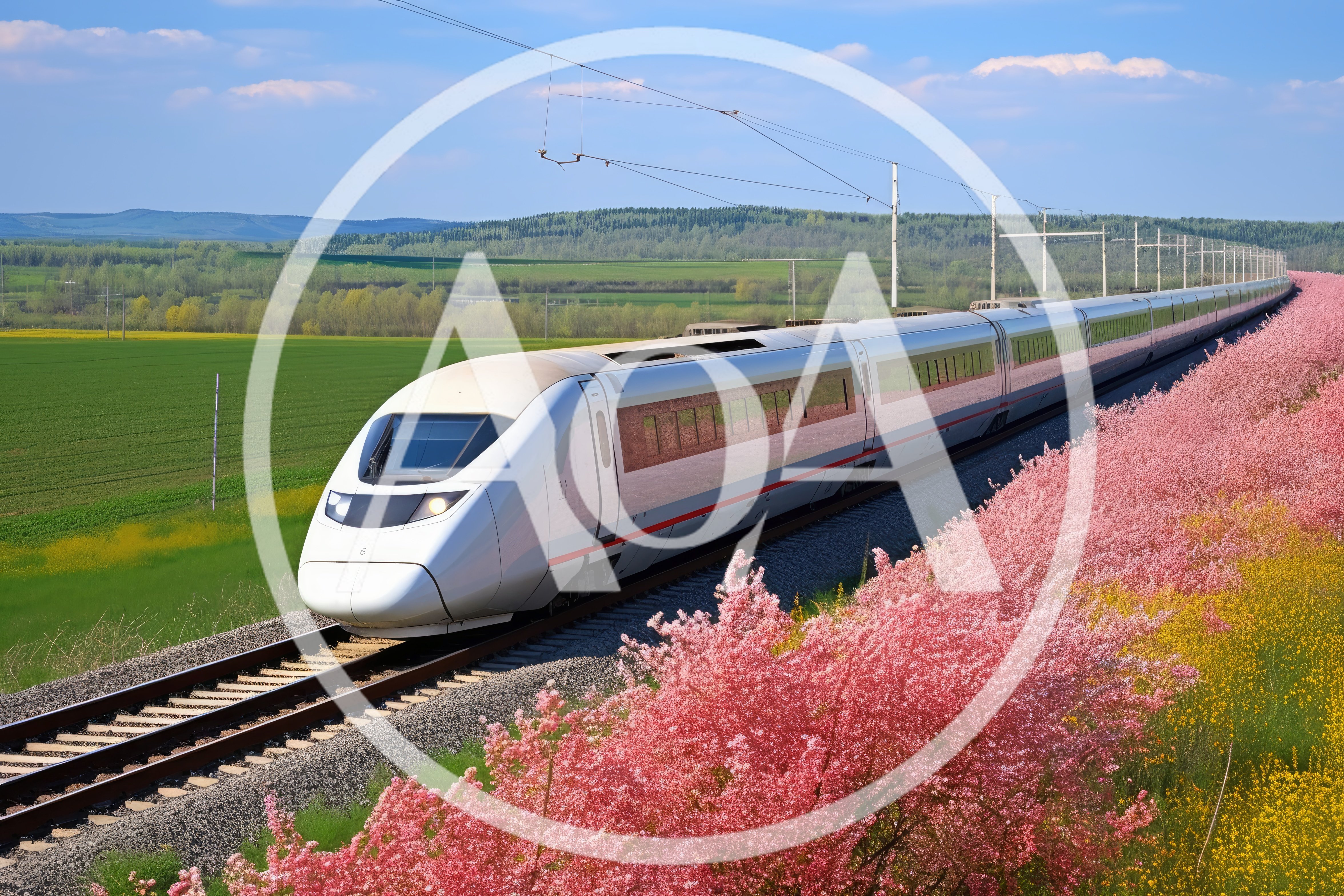 High Speed Train Traveling Through A Spring Landscape