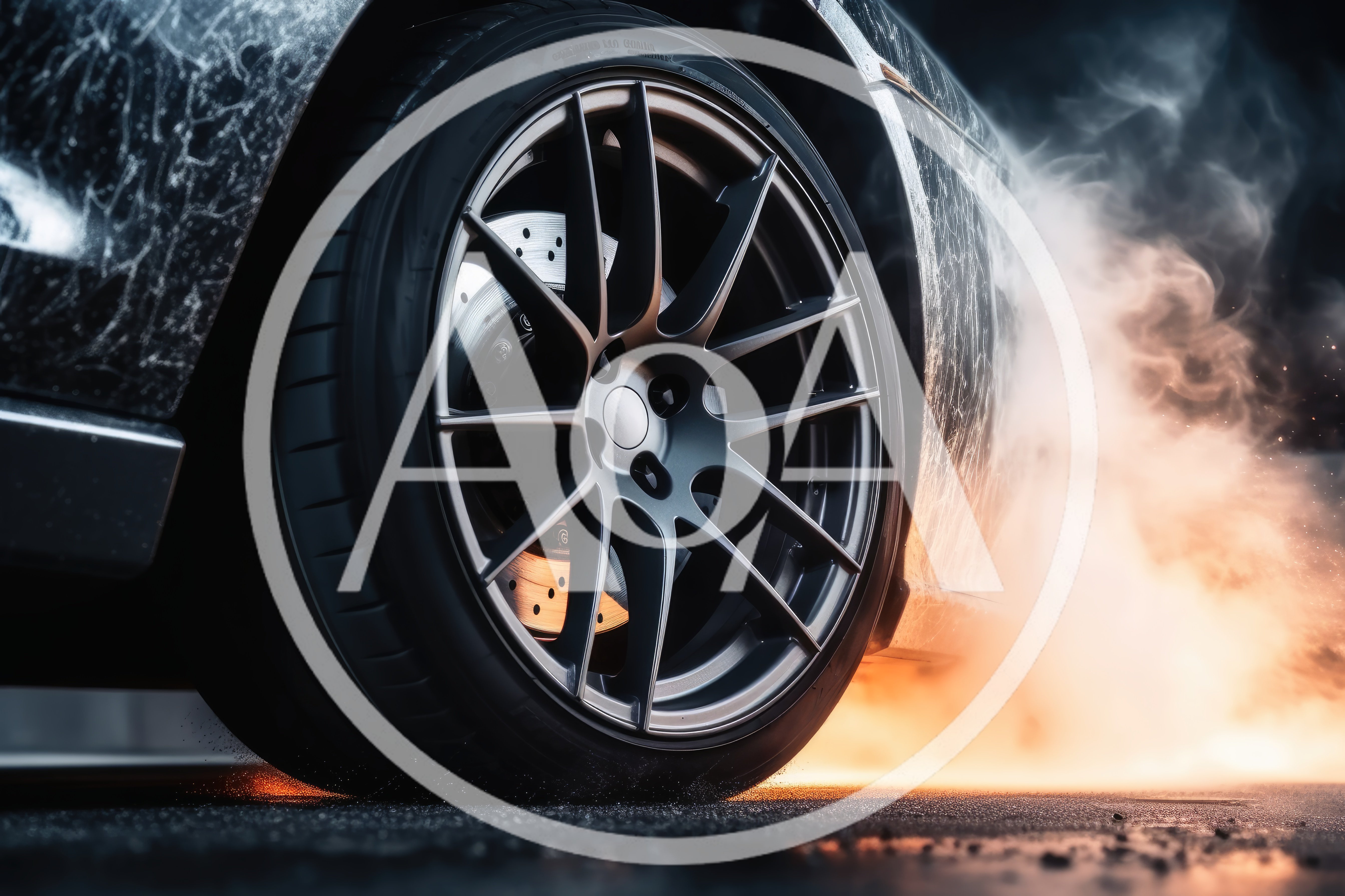 Close Up Of A Sports Car Tire Burning Rubber