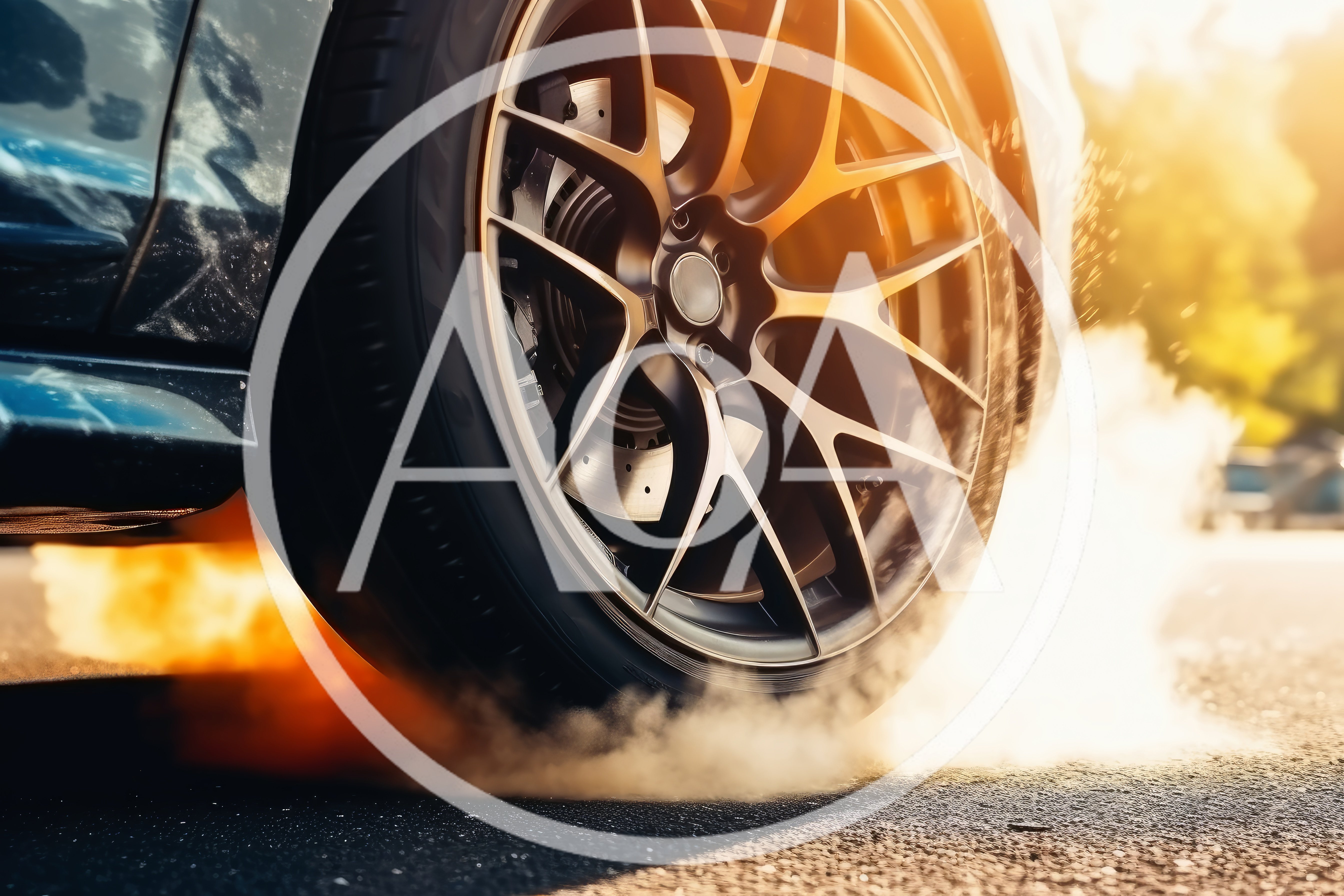 Sports Car Tire Performing A Burnout On Asphalt