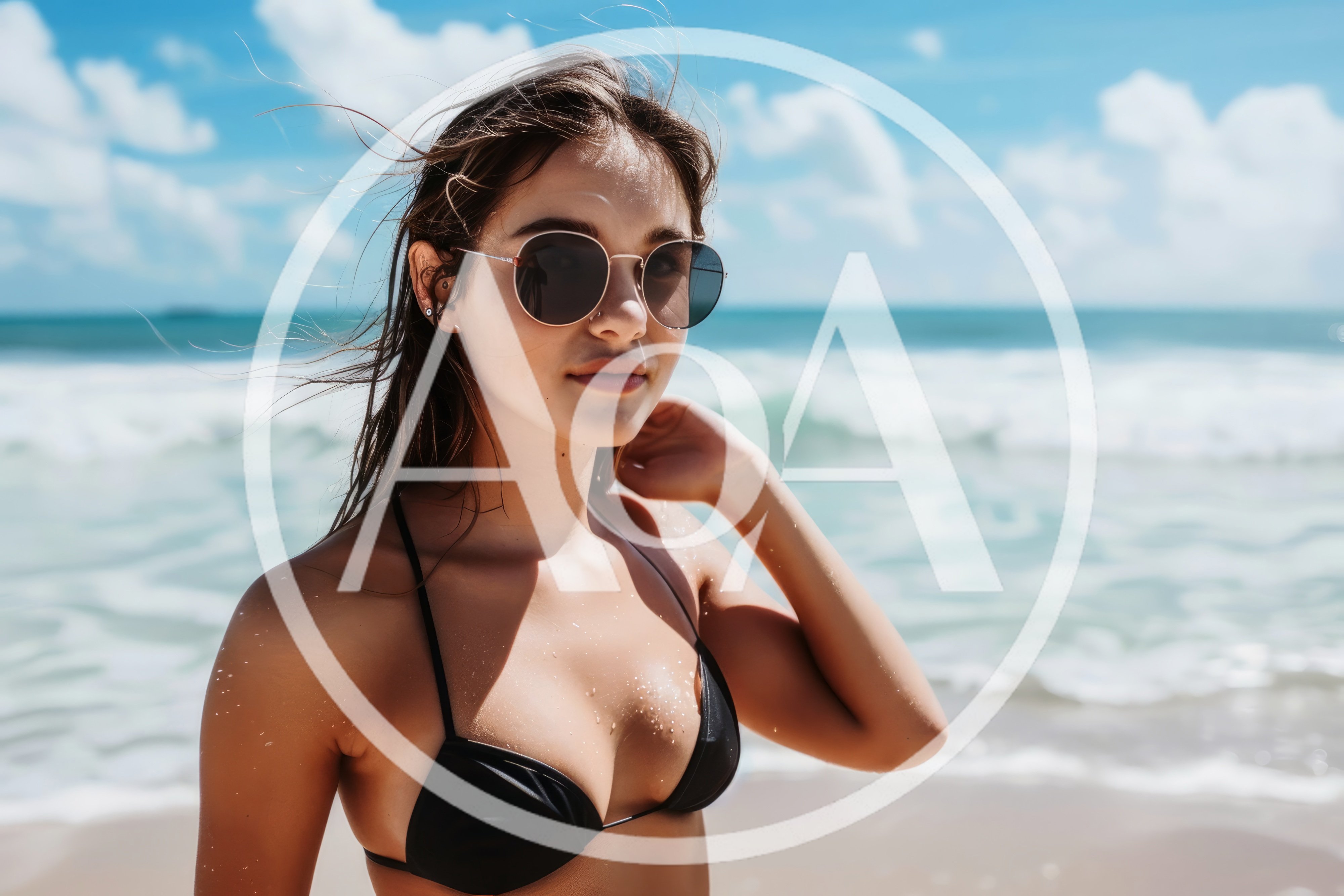 Young Woman Wearing Sunglasses Standing On A Sunny Beach