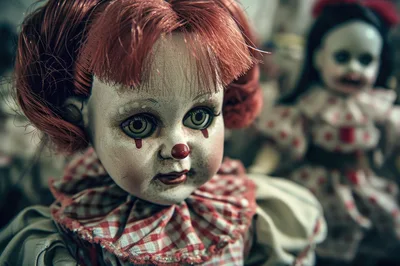 Creepy Vintage Clown Dolls With Red Hair