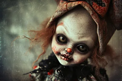 Creepy Vintage Clown Doll With Distressed Face