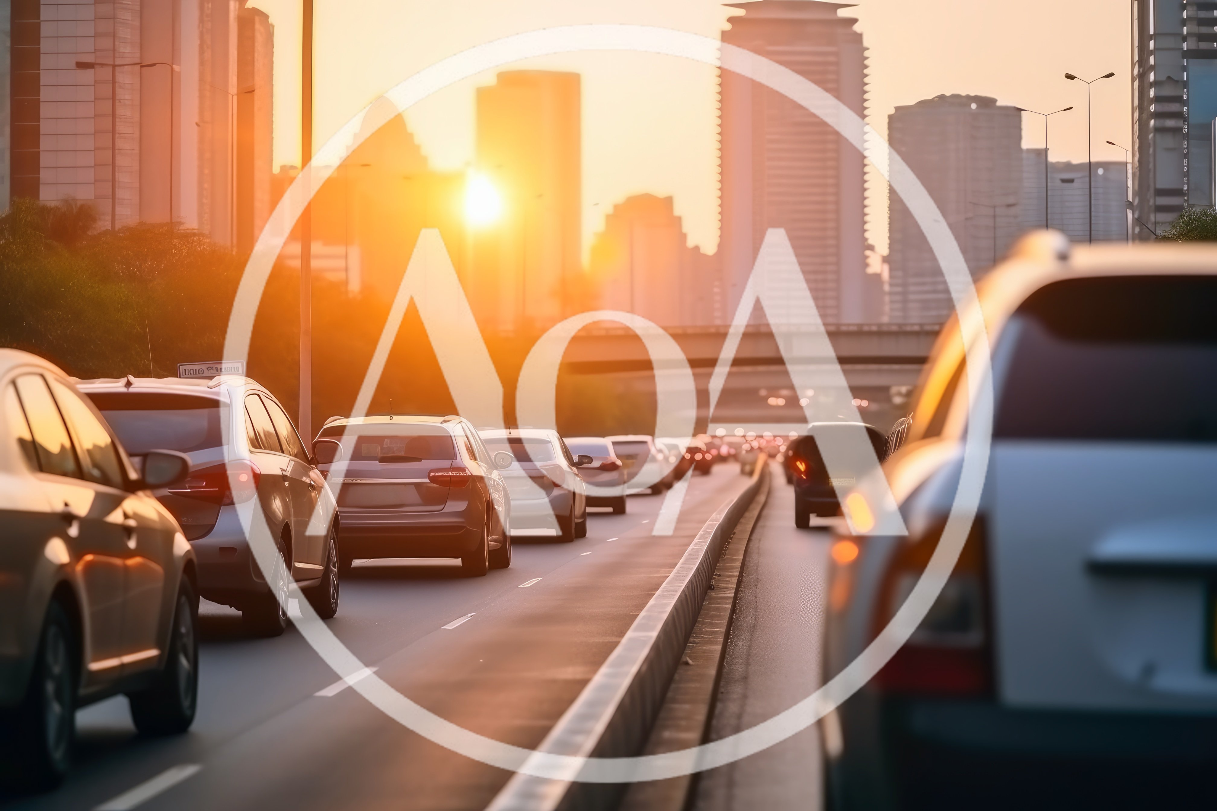 Traffic Jam on Urban Highway During Golden Hour