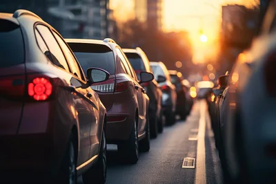 Traffic Jam During Golden Hour Sunset