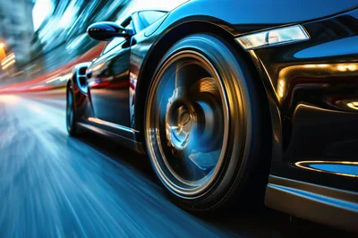 Black Sports Car Driving Fast At Night