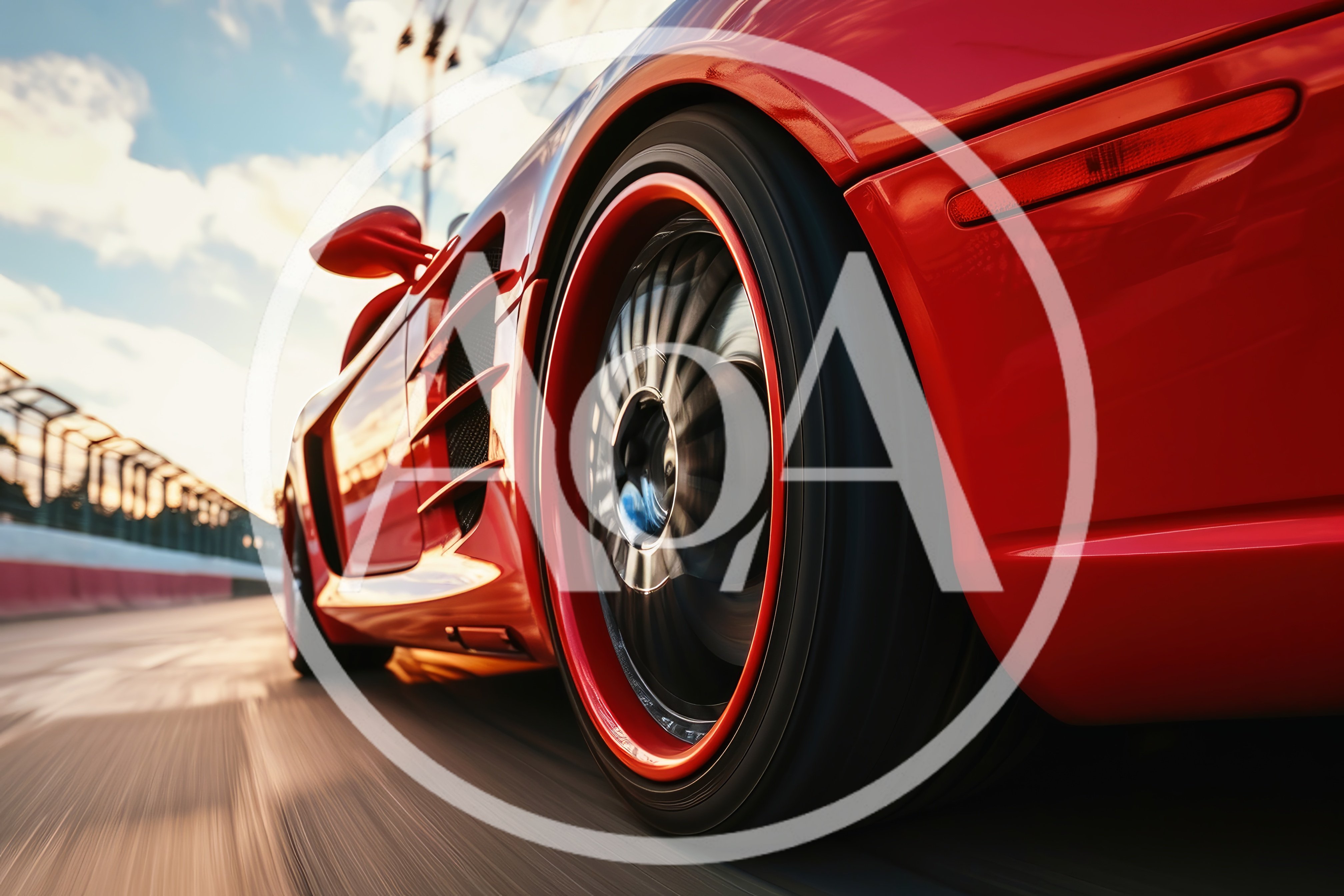 Red Sports Car Driving Fast on Racetrack