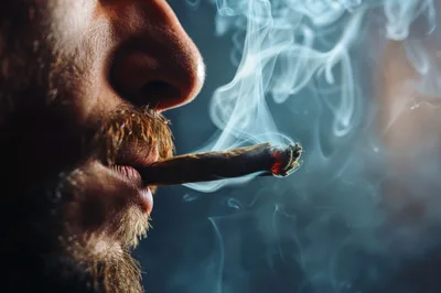 Close Up Of A Man Smoking A Cigar