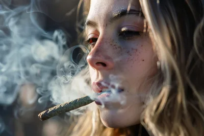 Young Woman Smoking A Rolled Cannabis Joint