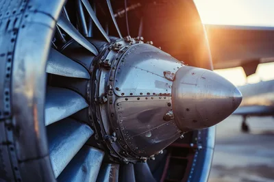 Close Up Of A Commercial Jet Engine Turbine