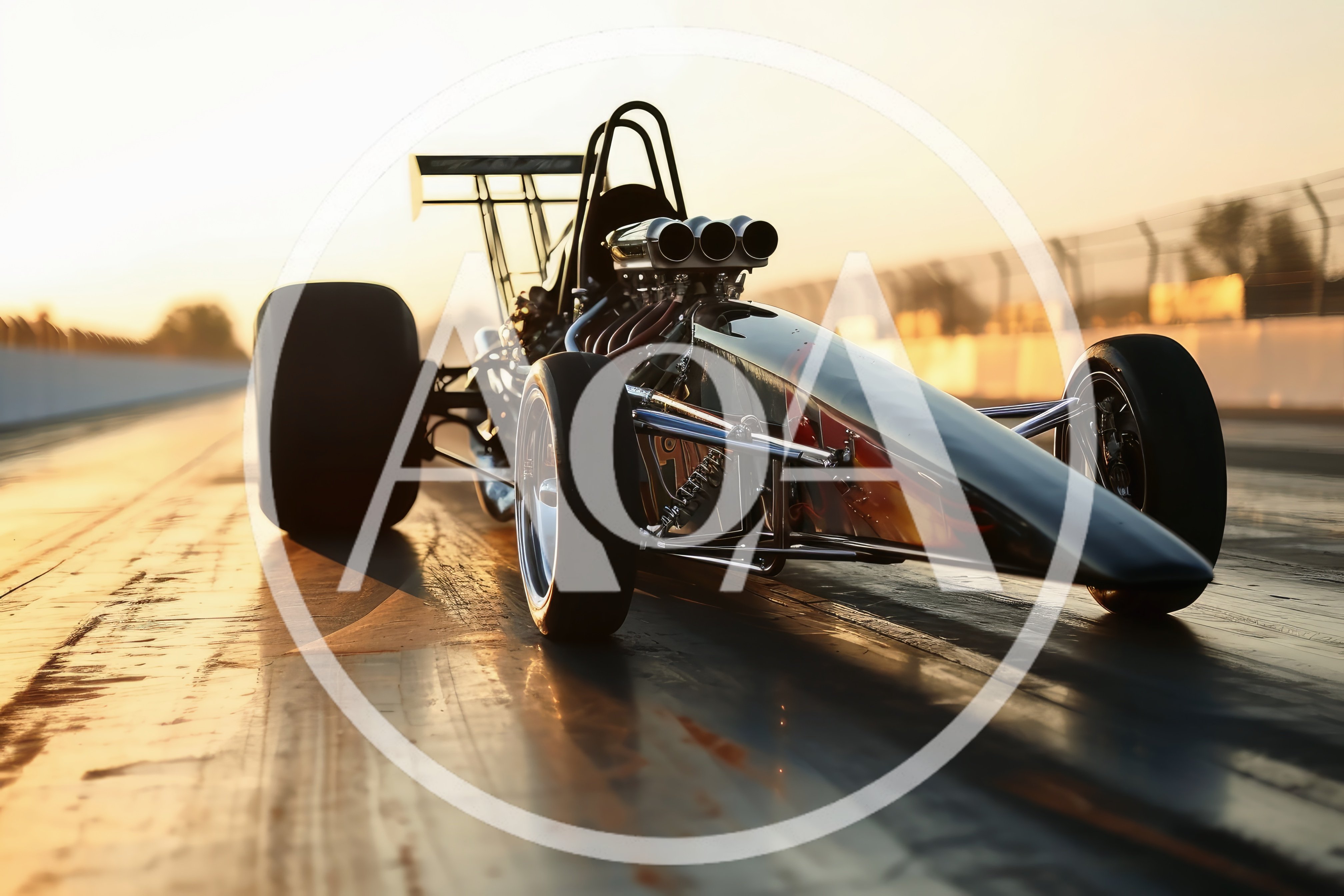 Top Fuel Dragster Staged On Drag Strip At Sunset