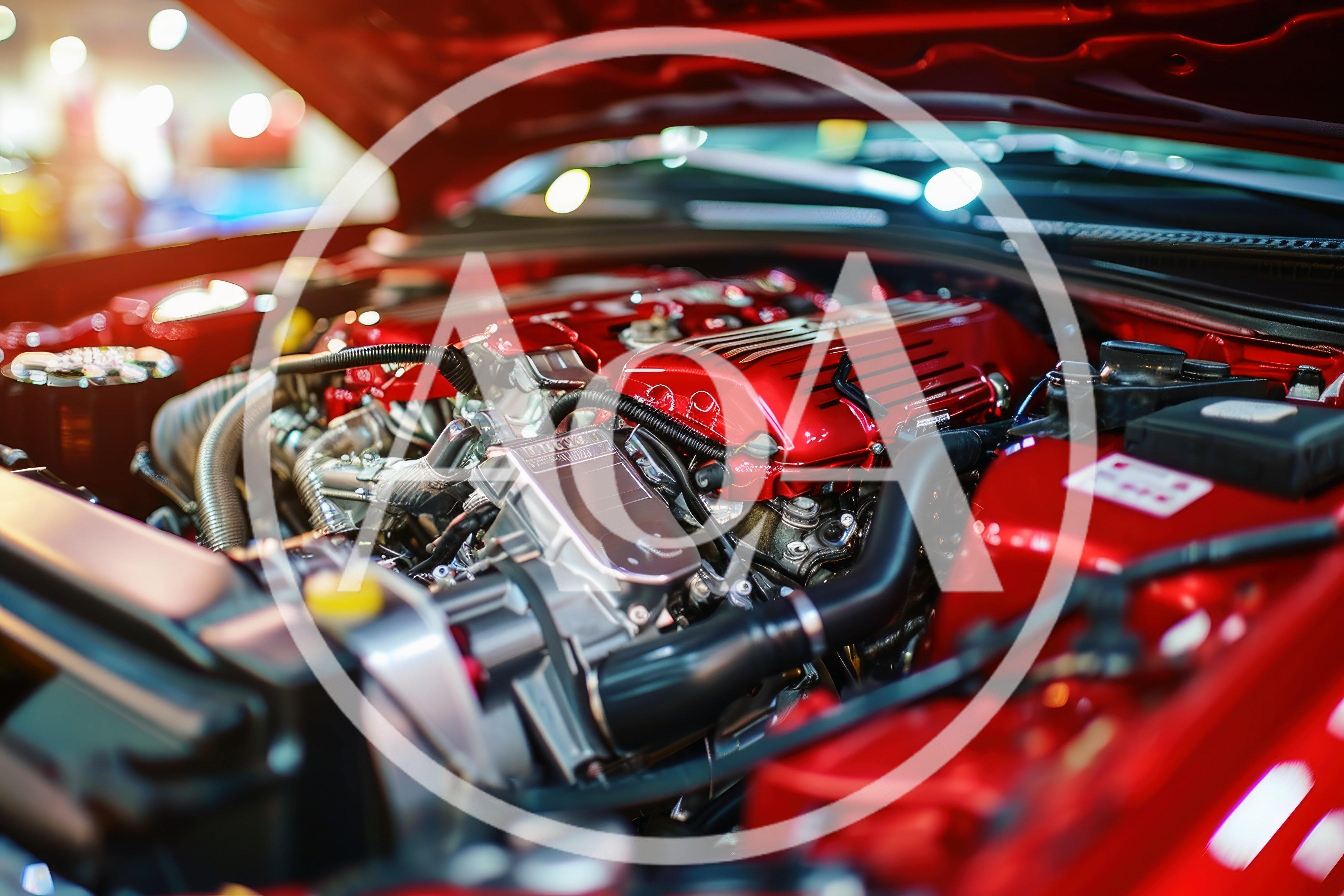 Close Up Of A High Performance Red Car Engine