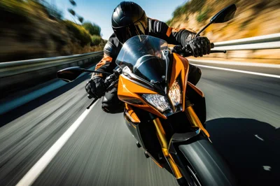 Motorcyclist Riding A Sportbike On A Highway