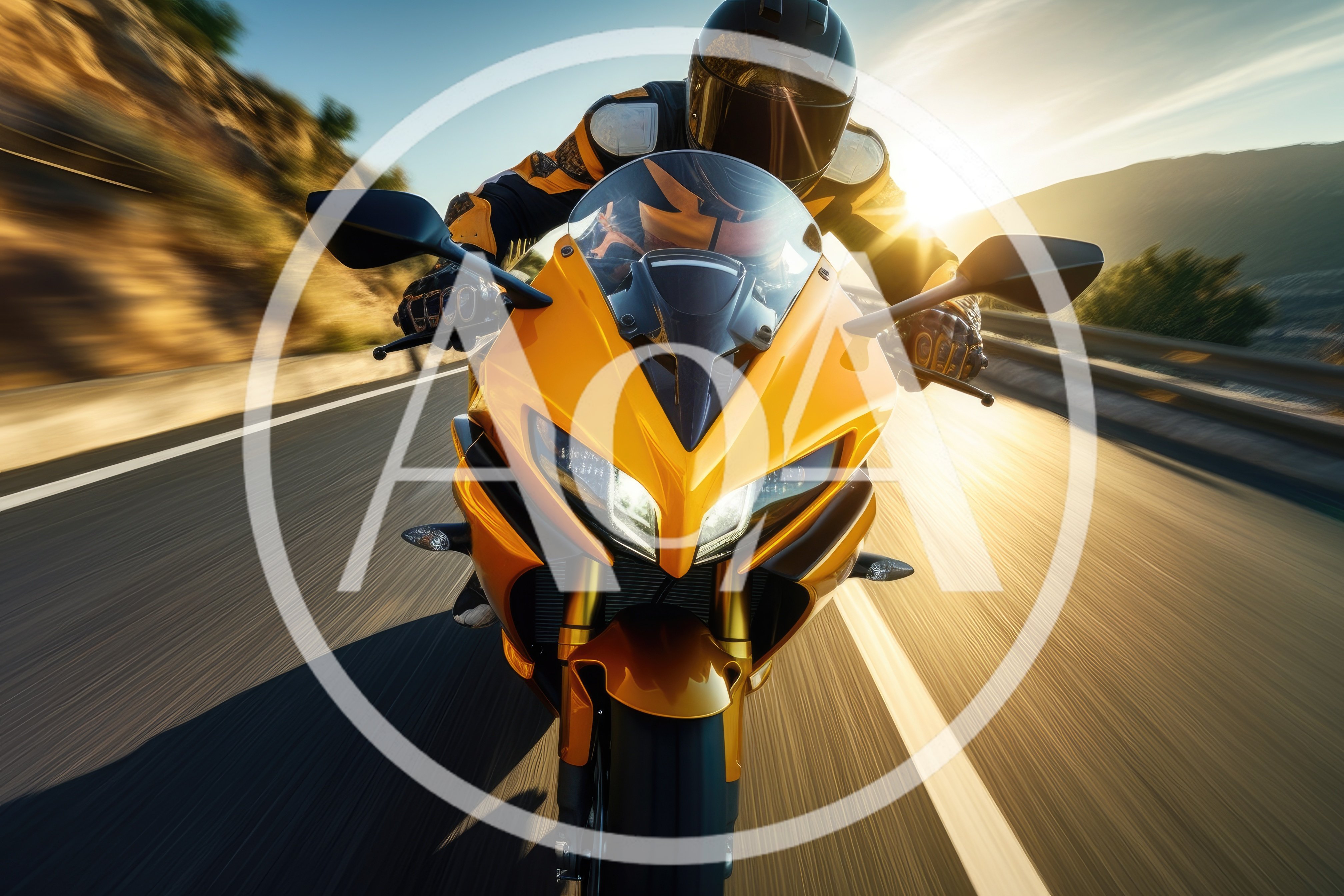 Motorcyclist Riding A Yellow Sportbike On A Coastal Road