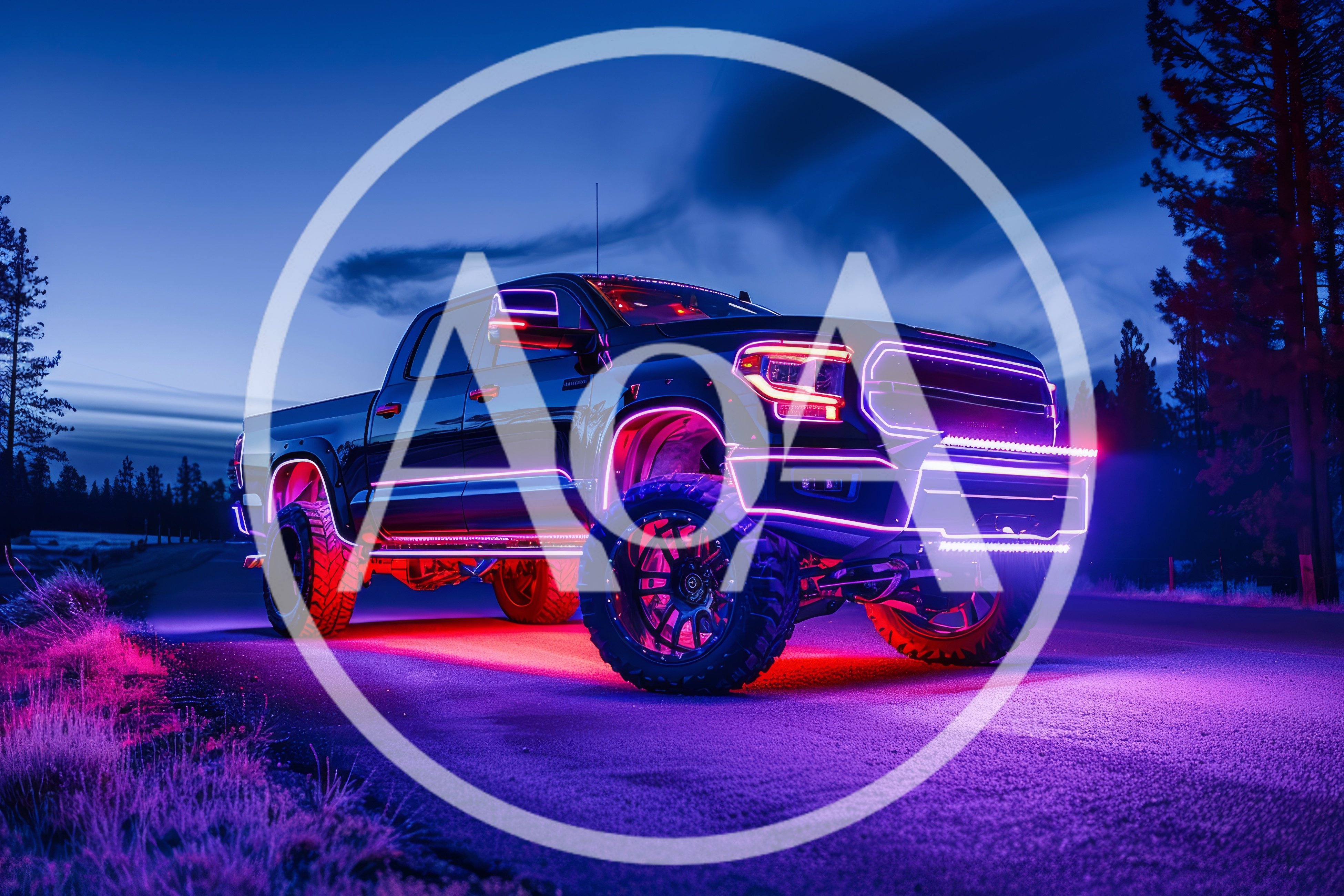 Custom Lifted Pickup Truck With Neon Lighting