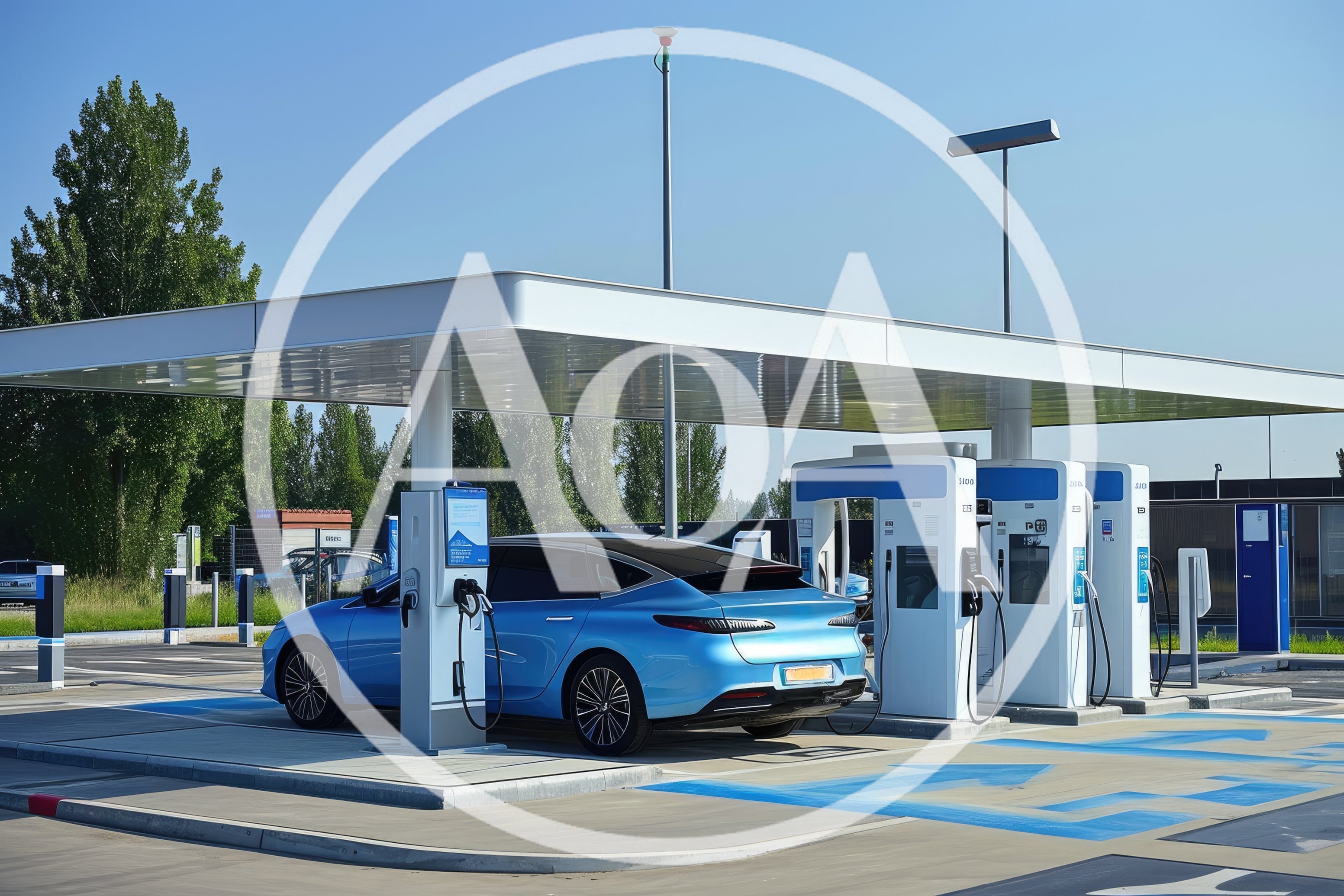 Electric Vehicle Charging at Modern Outdoor Station