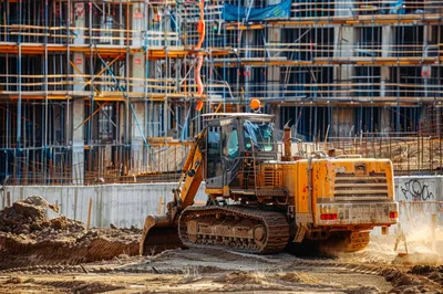 Yellow Excavator Working At A Construction Site