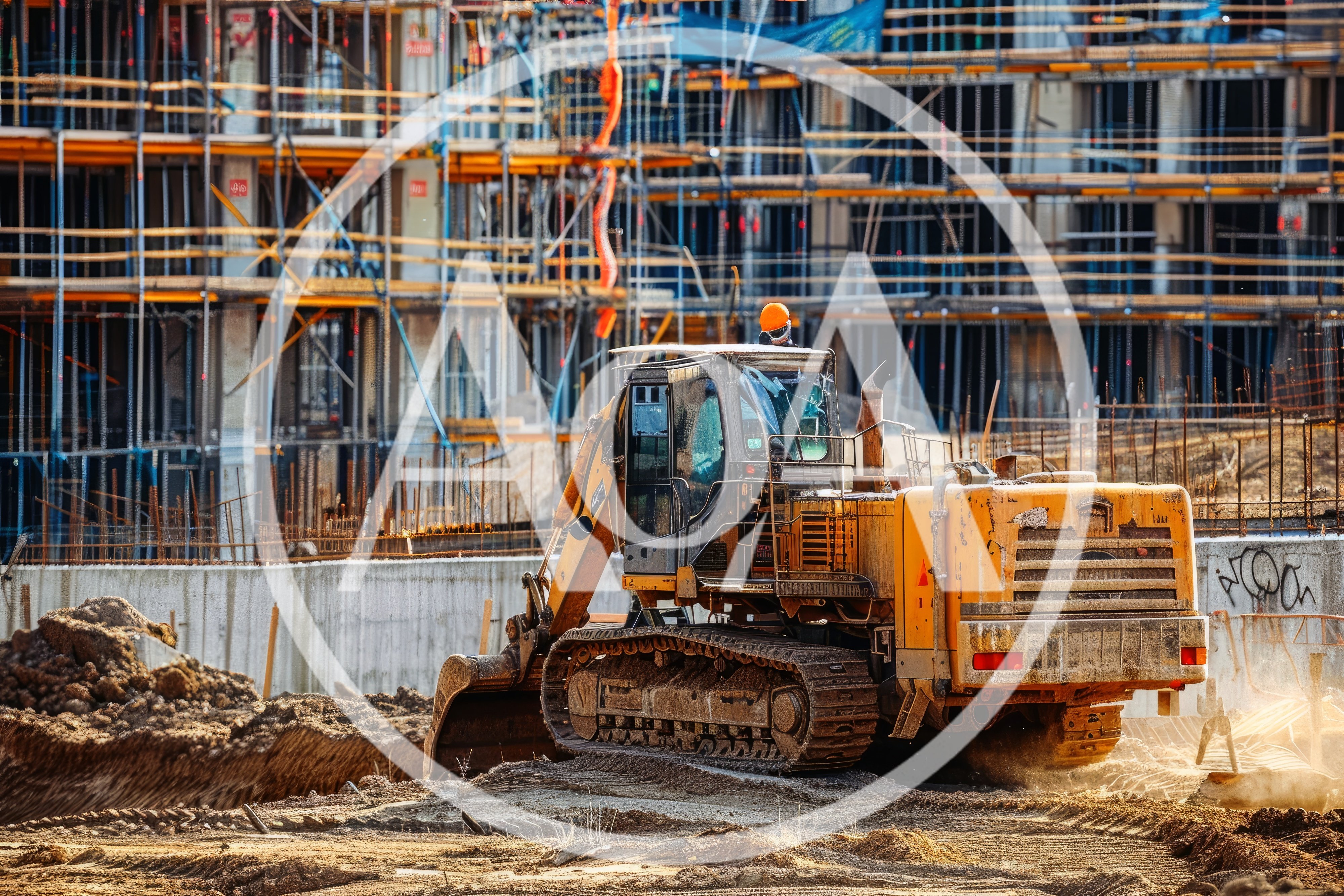 Yellow Excavator Working At A Construction Site