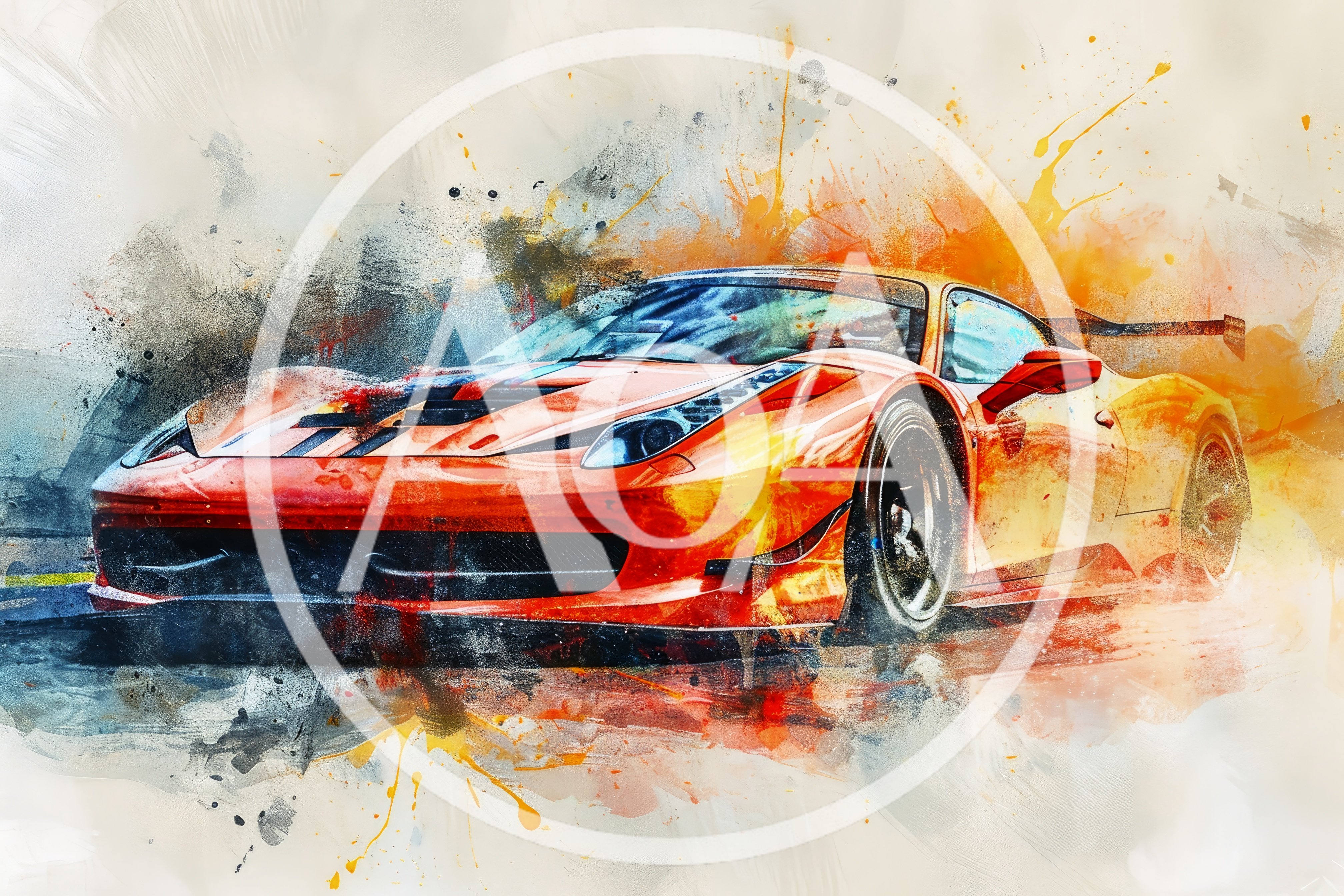 Dynamic Watercolor Illustration Of A Red Ferrari Supercar
