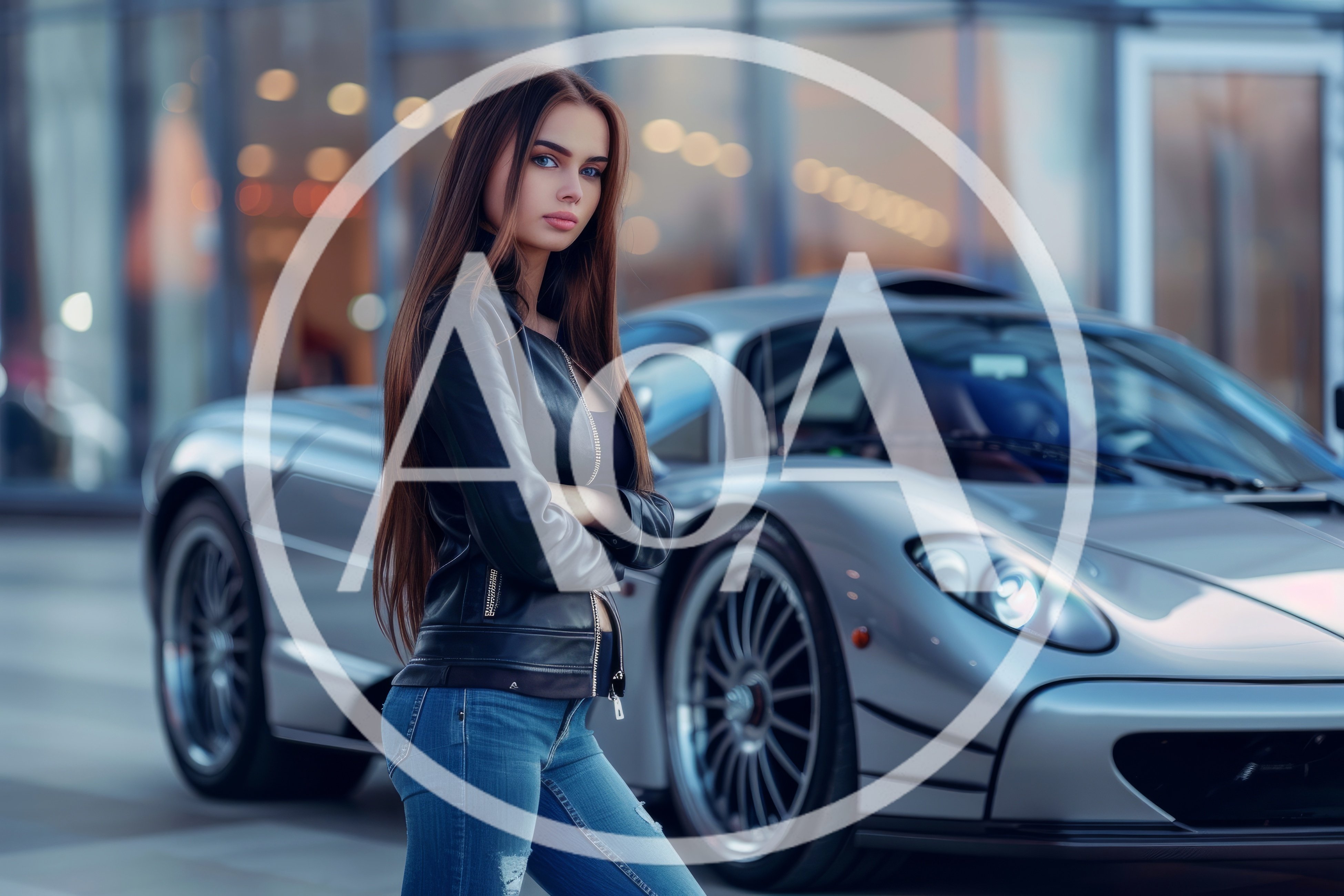Young Woman Posing With A Silver Supercar