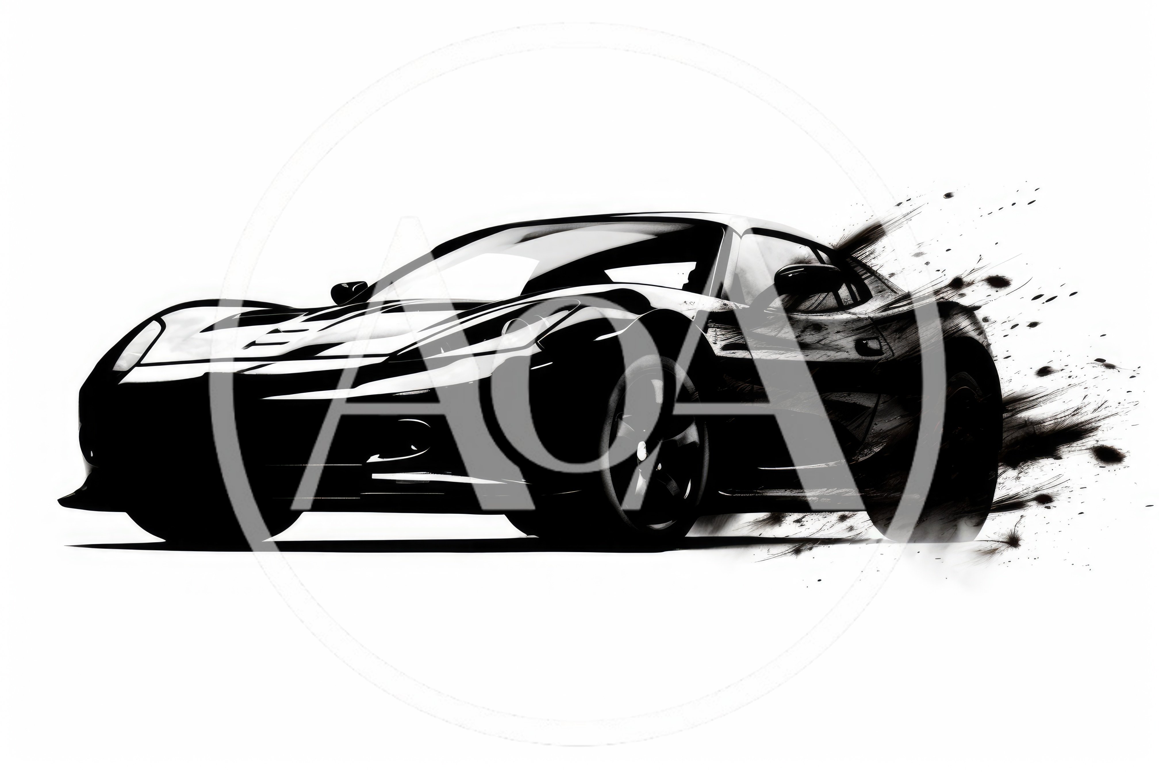 Black Sports Car With Dynamic Ink Splatter Effect