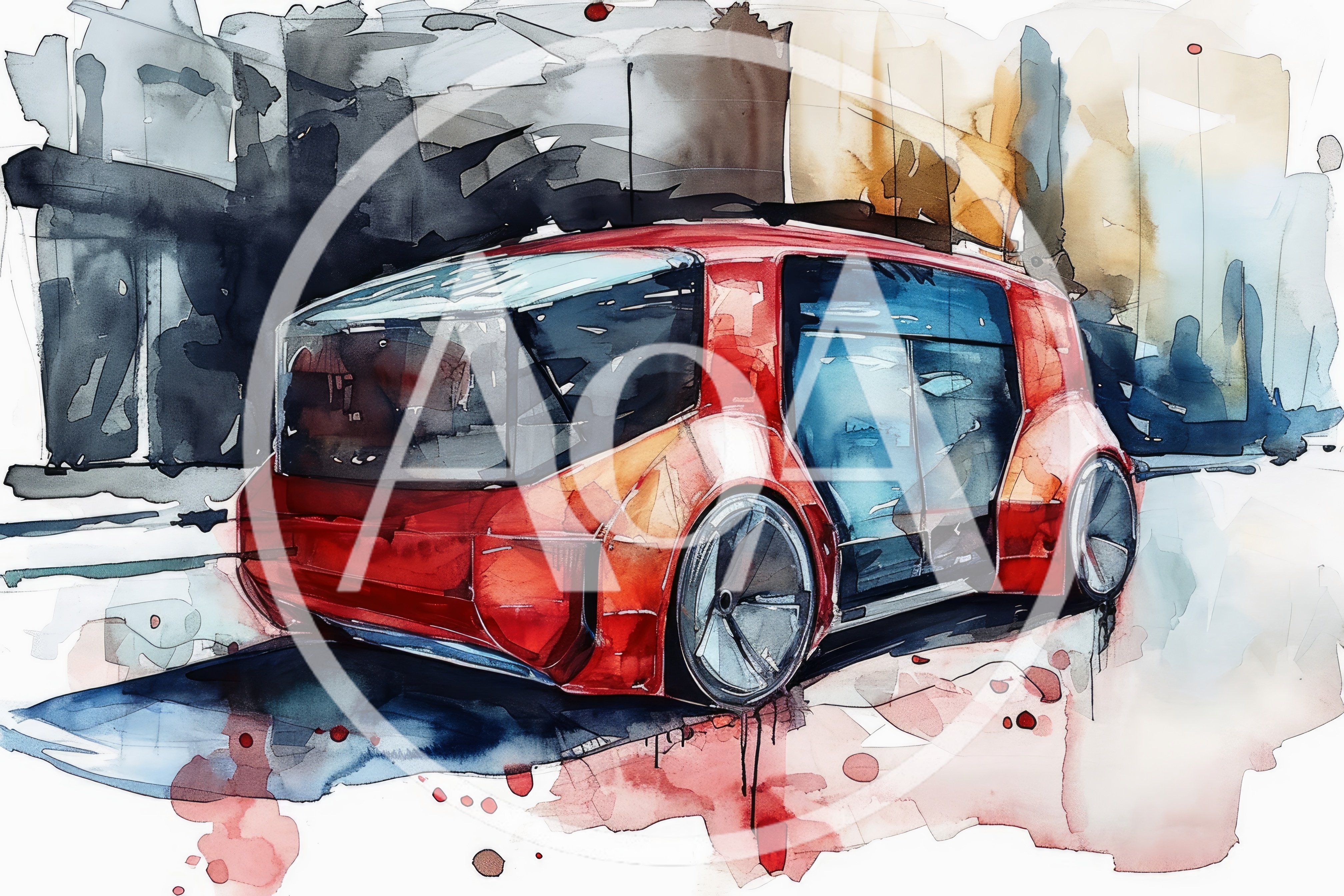 Watercolor Illustration Of A Futuristic Red Concept Car