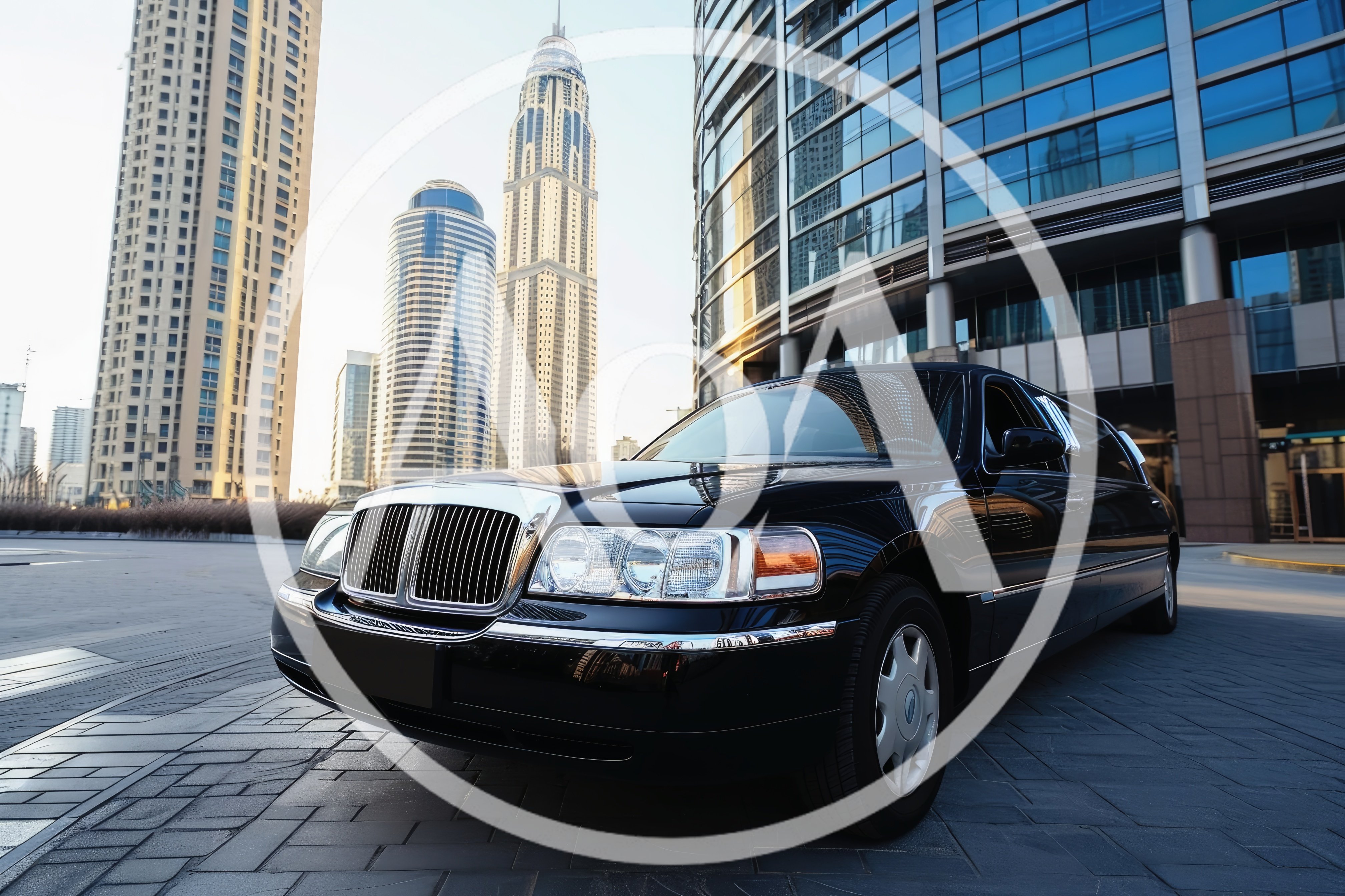 Black Stretch Limousine Parked in Modern Dubai Cityscape